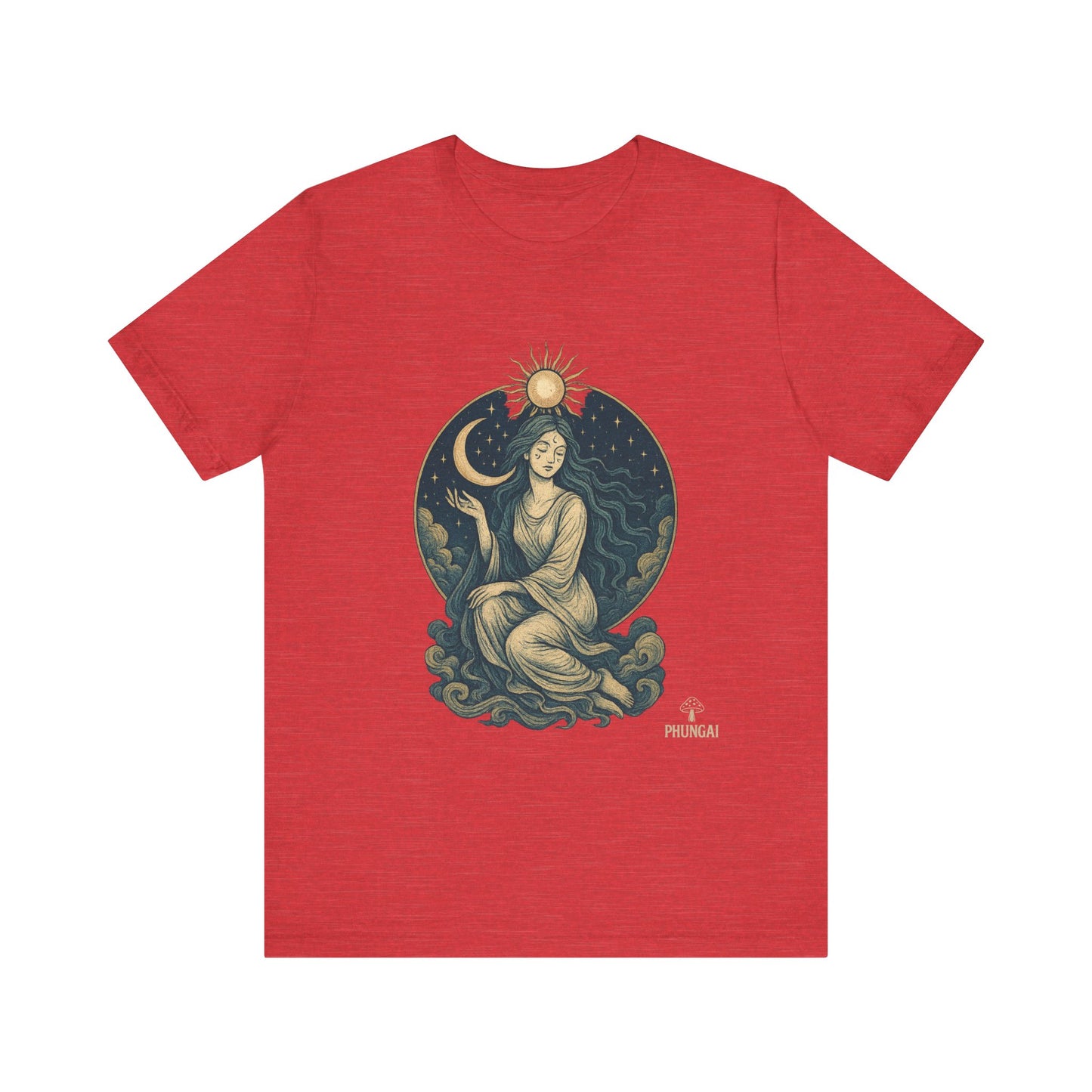 Celestial Goddess Tee, Bohemian Shirt, Moon and Sun Graphic Tee, Unisex Casual Wear, Unique Gift for Dreamers