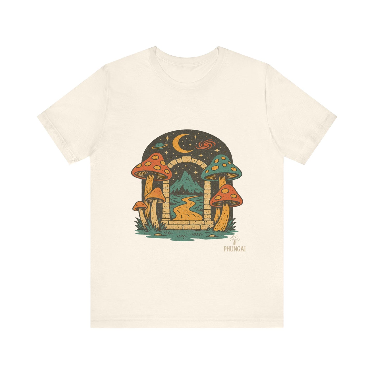 Magical Mushroom Landscape Tee | Unisex Graphic T-Shirt for Nature Lovers, Gifts for Bohemian Style, Festival Wear, Cute Summer Top