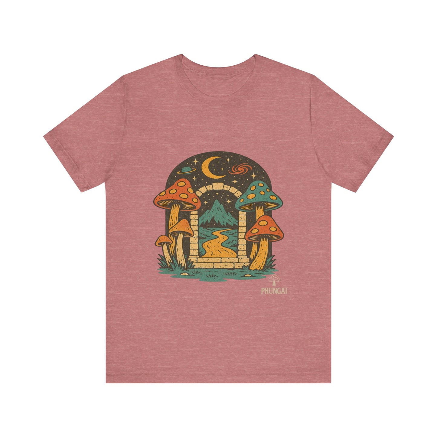 Magical Mushroom Landscape Tee | Unisex Graphic T-Shirt for Nature Lovers, Gifts for Bohemian Style, Festival Wear, Cute Summer Top