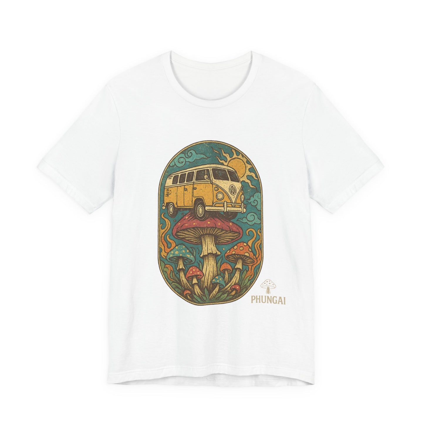 Vintage-Inspired Graphic Tee, Unisex Jersey Short Sleeve Tee, Boho Style T-Shirt, Nature Lover Gift, Psychedelic Art Shirt, Retro Van Design