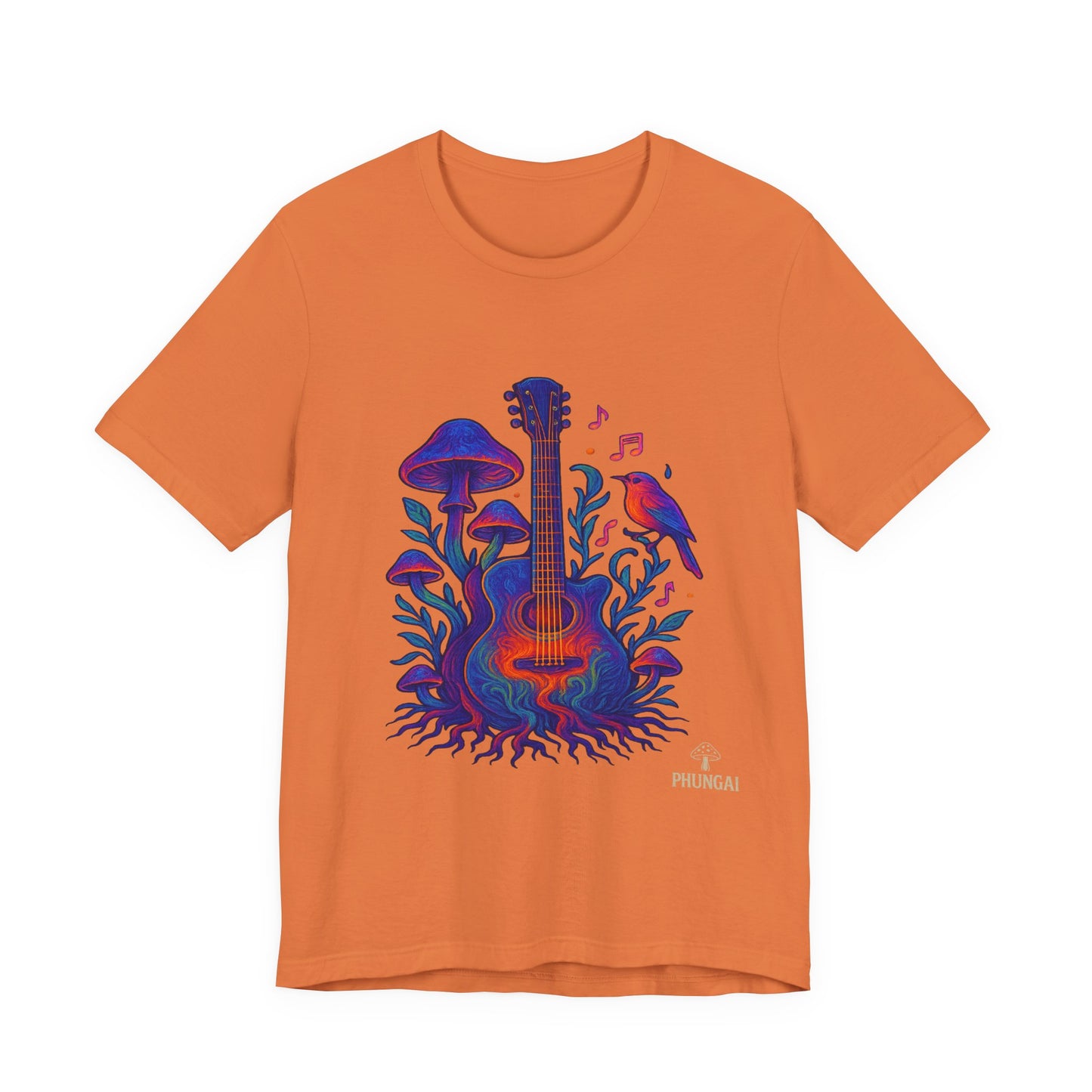 Nature-Inspired Guitar Tee, Music Lover Shirt, Boho Style T-Shirt, Gift for Musicians, Eco-Friendly Apparel