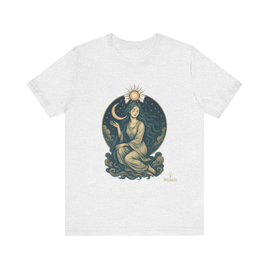 Celestial Goddess Tee, Bohemian Shirt, Moon and Sun Graphic Tee, Unisex Casual Wear, Unique Gift for Dreamers