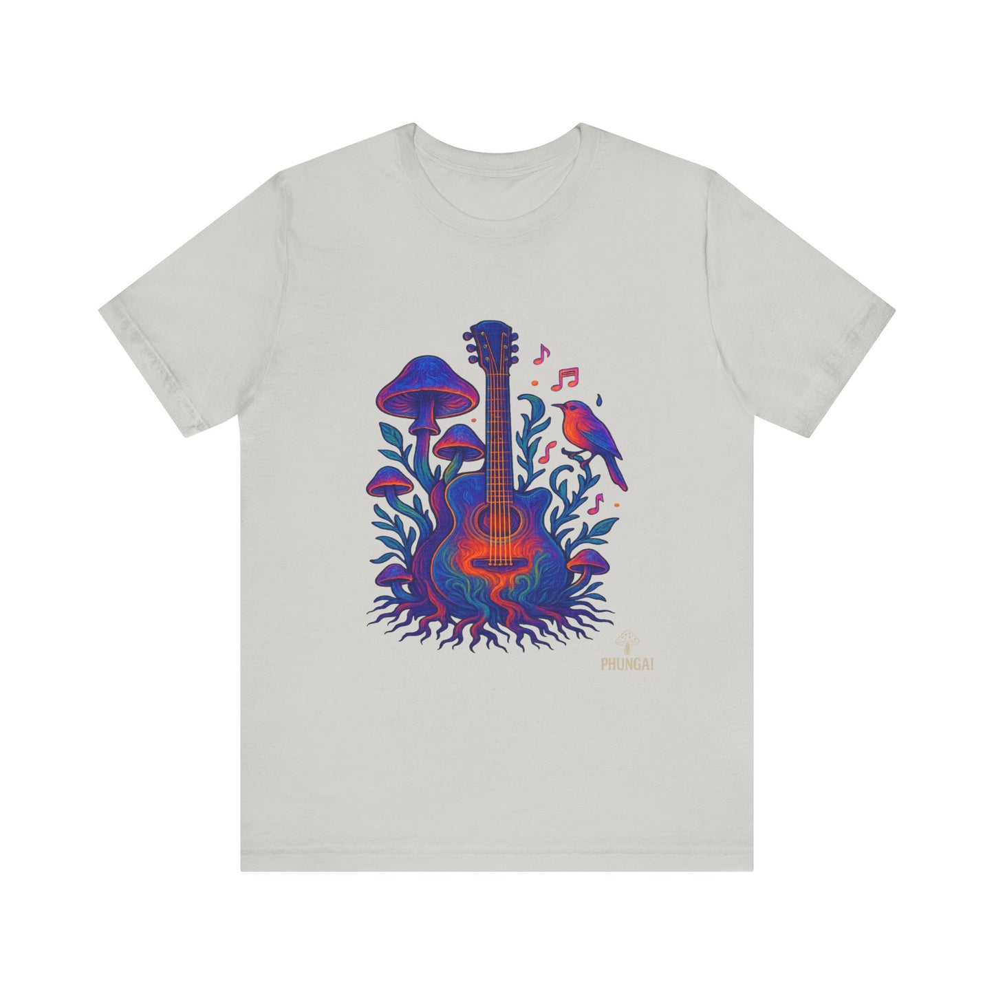 Nature-Inspired Guitar Tee, Music Lover Shirt, Boho Style T-Shirt, Gift for Musicians, Eco-Friendly Apparel