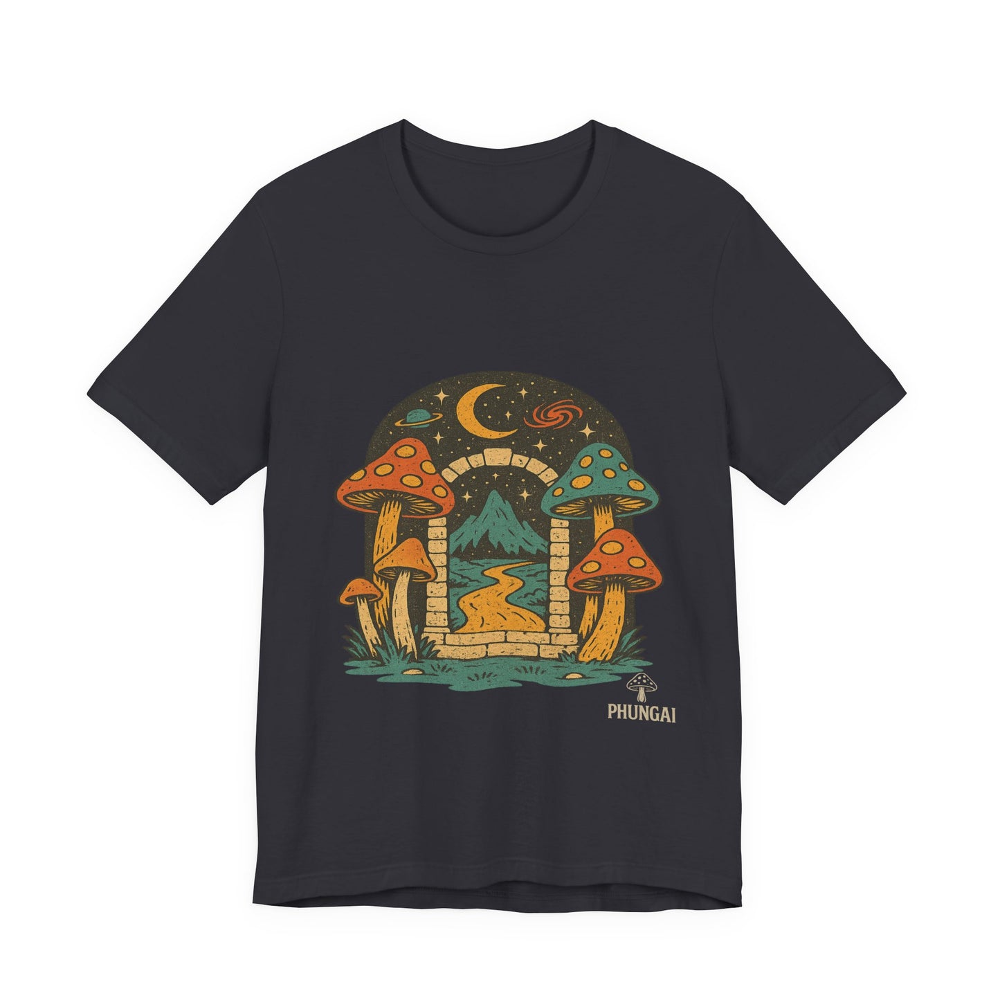 Magical Mushroom Landscape Tee | Unisex Graphic T-Shirt for Nature Lovers, Gifts for Bohemian Style, Festival Wear, Cute Summer Top