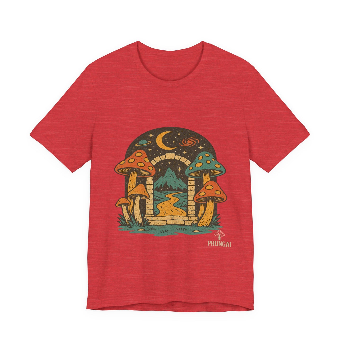 Magical Mushroom Landscape Tee | Unisex Graphic T-Shirt for Nature Lovers, Gifts for Bohemian Style, Festival Wear, Cute Summer Top