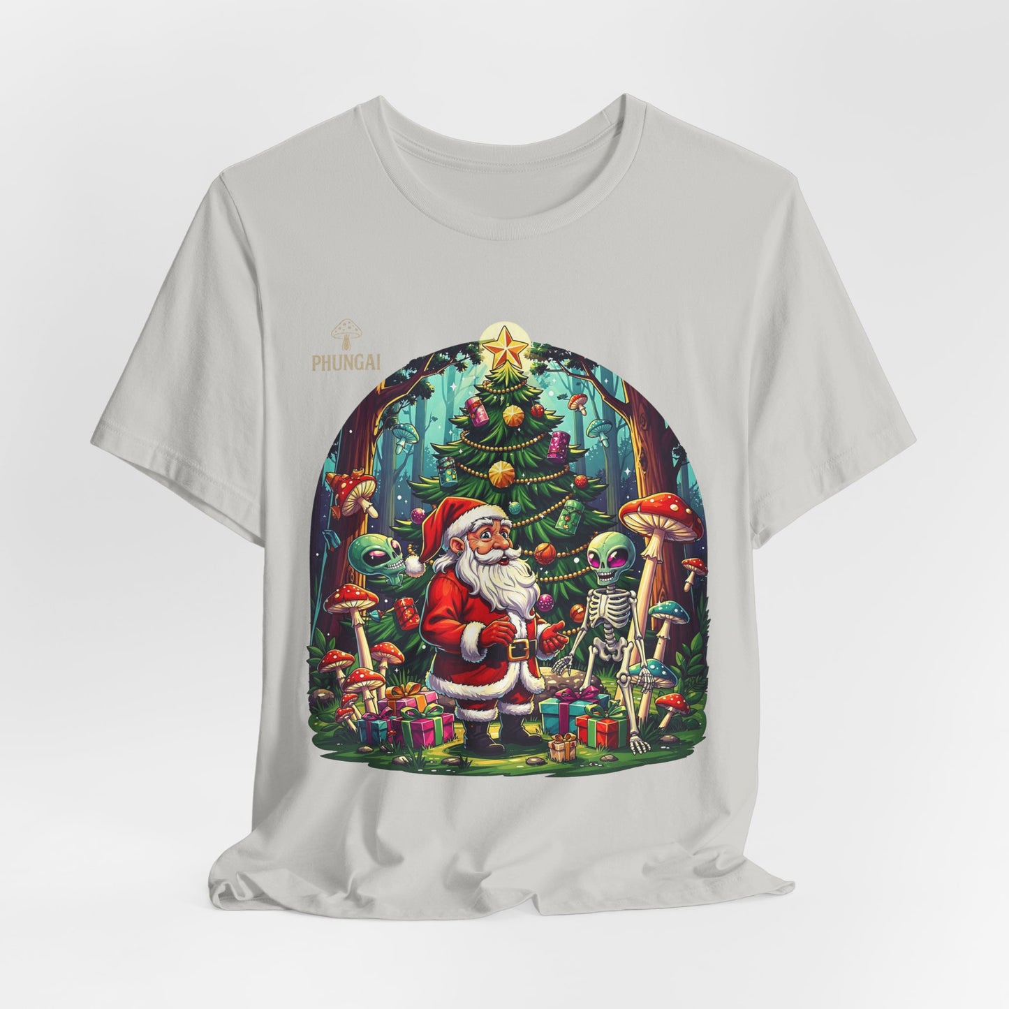Psychedelic Alien Santa Mushrooms Tee | Christmas Trippy Hippy