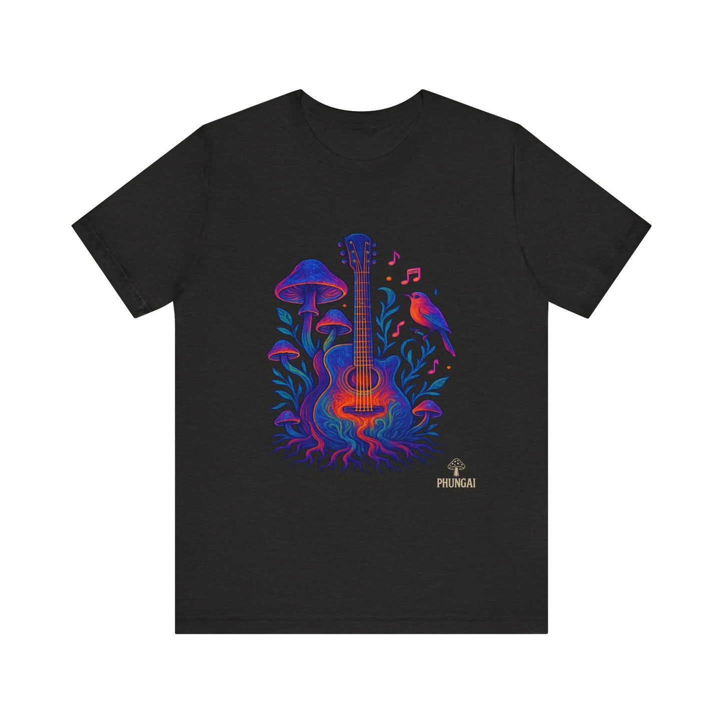 Nature-Inspired Guitar Tee, Music Lover Shirt, Boho Style T-Shirt, Gift for Musicians, Eco-Friendly Apparel
