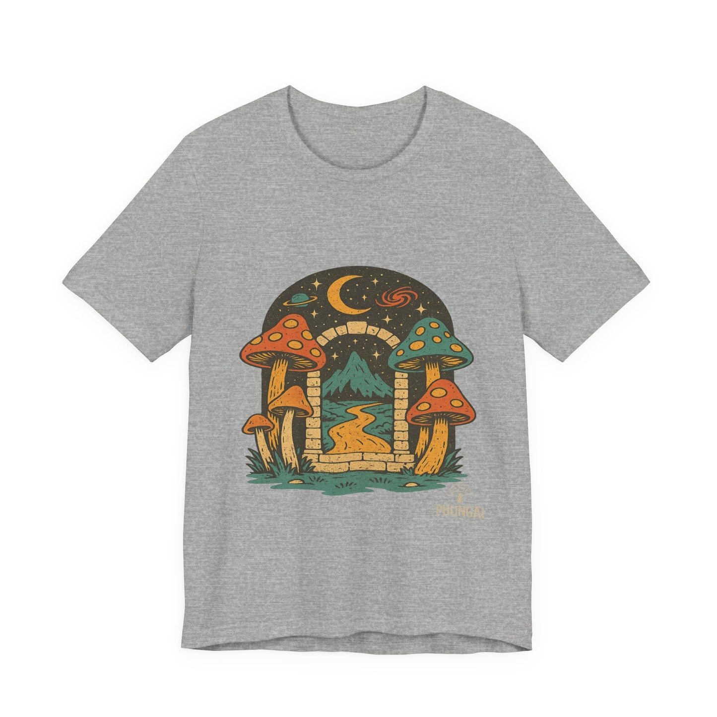 Magical Mushroom Landscape Tee | Unisex Graphic T-Shirt for Nature Lovers, Gifts for Bohemian Style, Festival Wear, Cute Summer Top