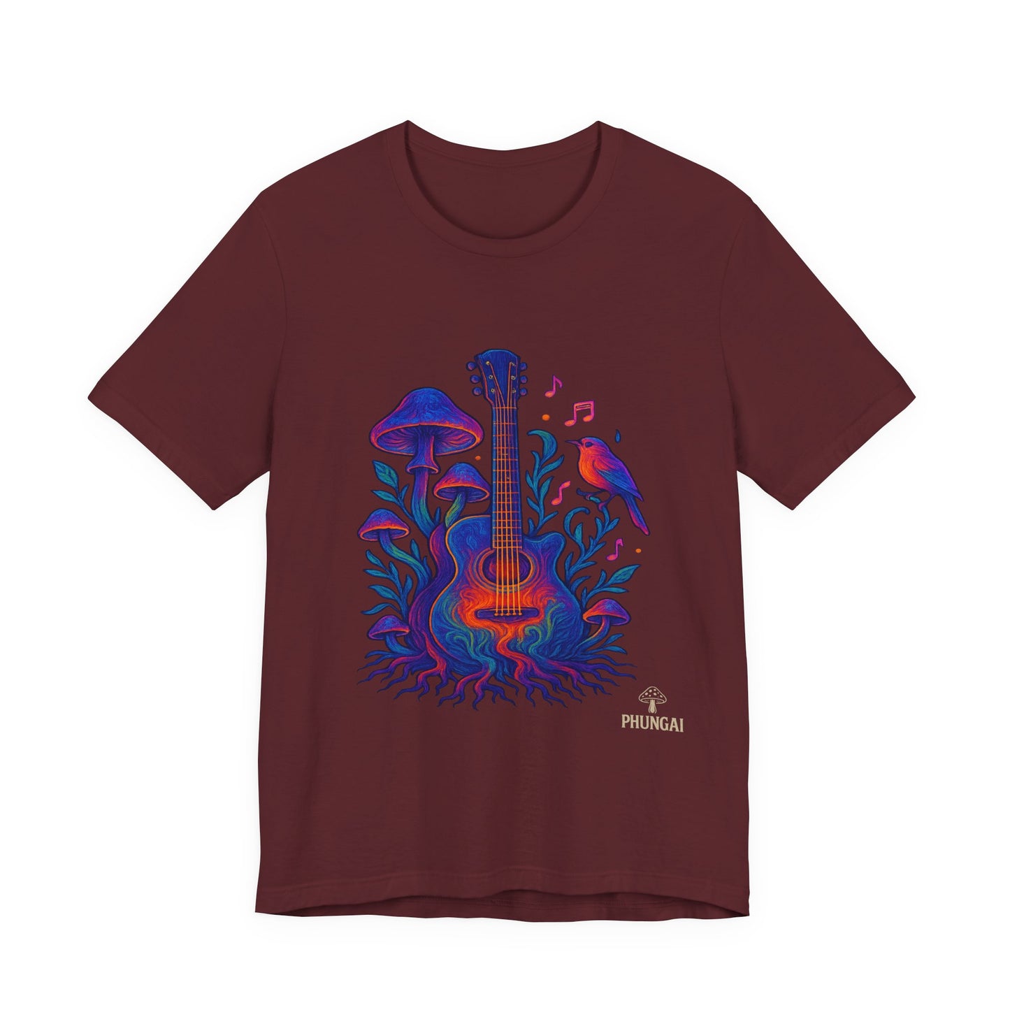 Nature-Inspired Guitar Tee, Music Lover Shirt, Boho Style T-Shirt, Gift for Musicians, Eco-Friendly Apparel