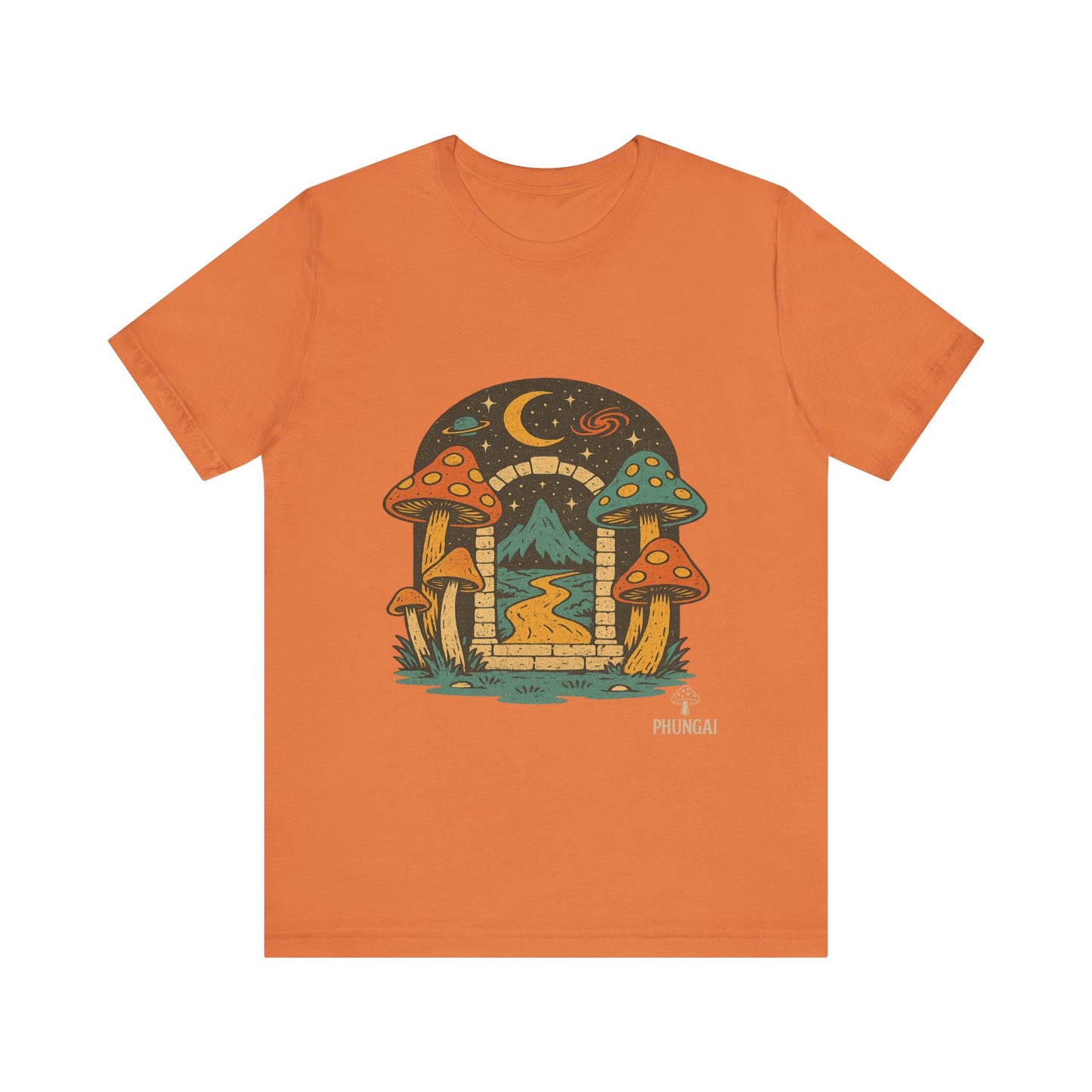 Magical Mushroom Landscape Tee | Unisex Graphic T-Shirt for Nature Lovers, Gifts for Bohemian Style, Festival Wear, Cute Summer Top