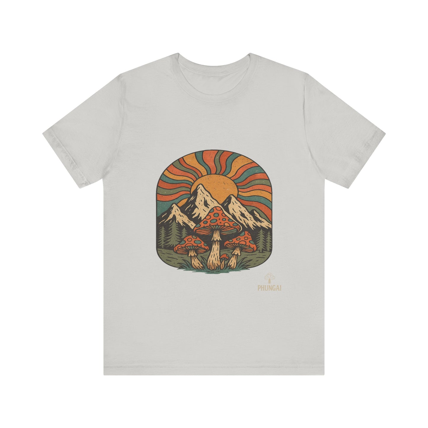 Retro Mountain Mushroom Tee, Nature Lover Gift, Unisex Graphic T-Shirt, Festival Outfit, Boho Style, Outdoor Adventure Apparel