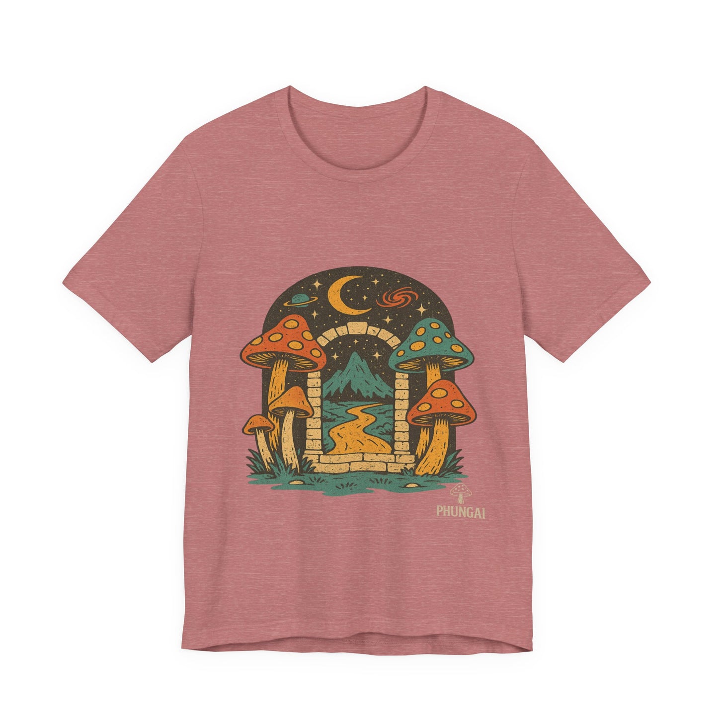 Magical Mushroom Landscape Tee | Unisex Graphic T-Shirt for Nature Lovers, Gifts for Bohemian Style, Festival Wear, Cute Summer Top
