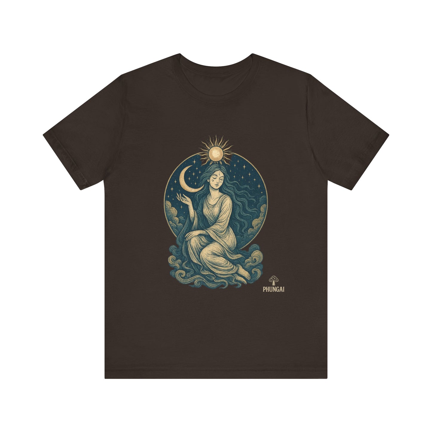Celestial Goddess Tee, Bohemian Shirt, Moon and Sun Graphic Tee, Unisex Casual Wear, Unique Gift for Dreamers