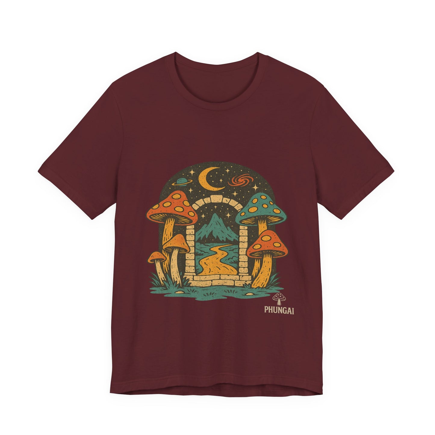 Magical Mushroom Landscape Tee | Unisex Graphic T-Shirt for Nature Lovers, Gifts for Bohemian Style, Festival Wear, Cute Summer Top