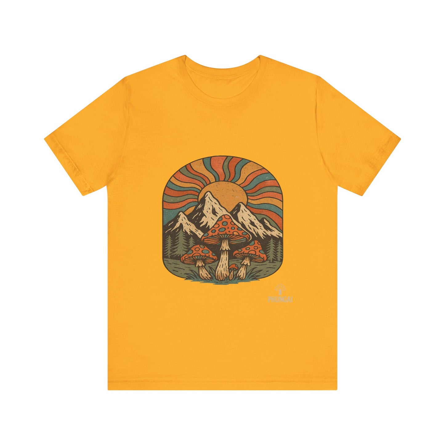 Retro Mountain Mushroom Tee, Nature Lover Gift, Unisex Graphic T-Shirt, Festival Outfit, Boho Style, Outdoor Adventure Apparel