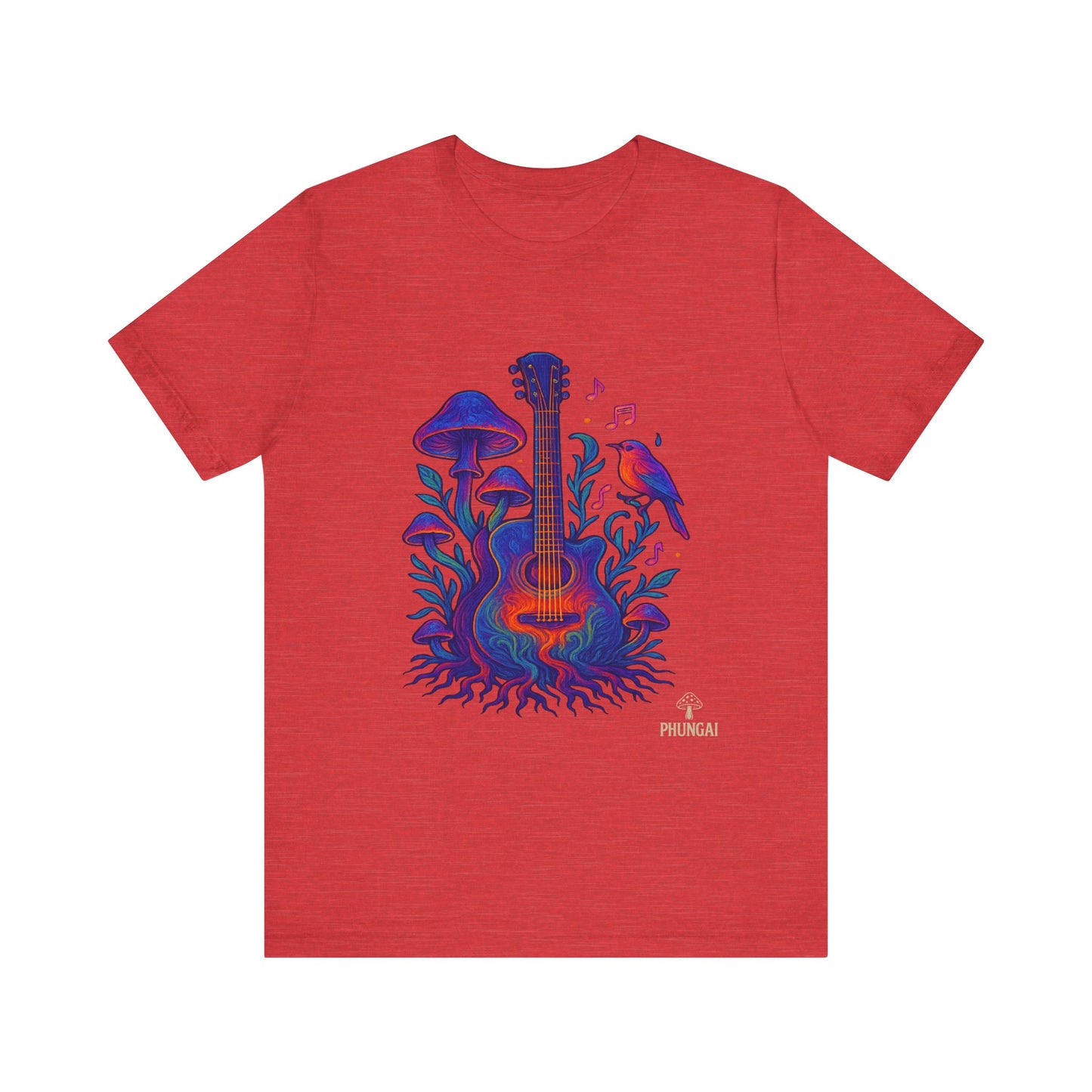 Nature-Inspired Guitar Tee, Music Lover Shirt, Boho Style T-Shirt, Gift for Musicians, Eco-Friendly Apparel