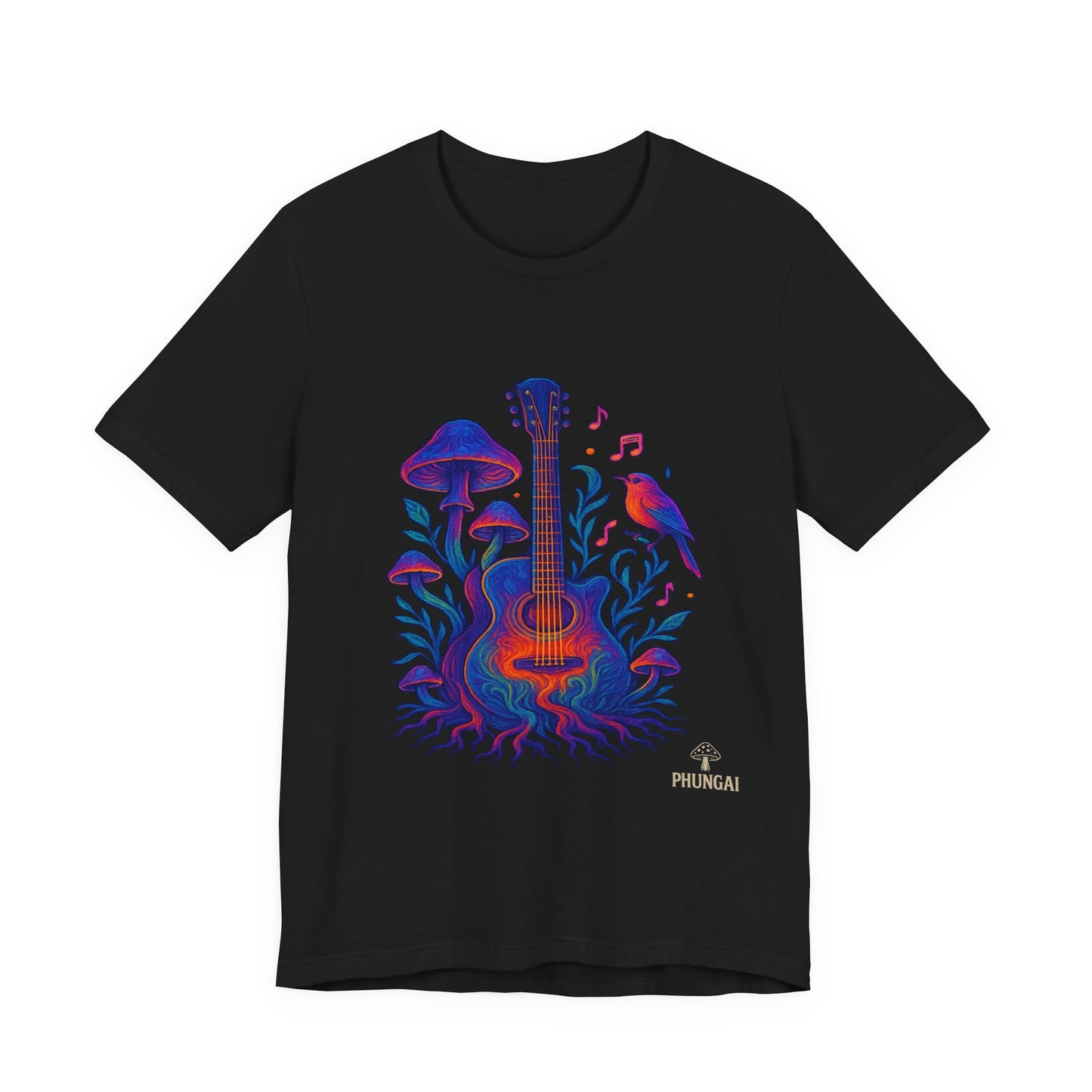 Nature-Inspired Guitar Tee, Music Lover Shirt, Boho Style T-Shirt, Gift for Musicians, Eco-Friendly Apparel
