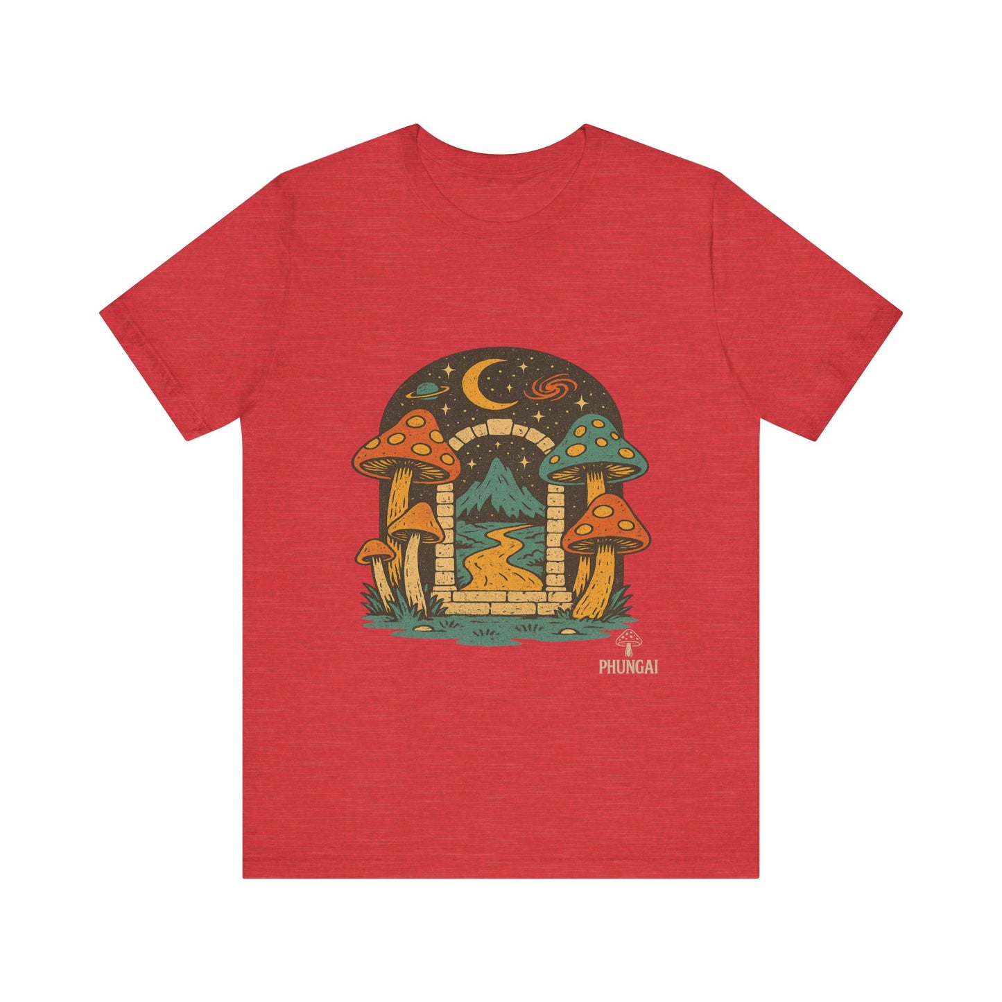 Magical Mushroom Landscape Tee | Unisex Graphic T-Shirt for Nature Lovers, Gifts for Bohemian Style, Festival Wear, Cute Summer Top