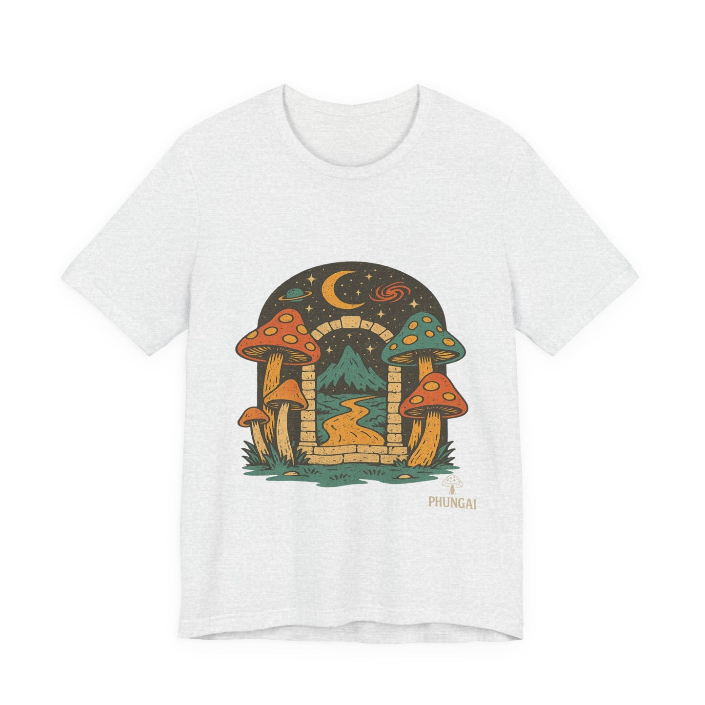 Magical Mushroom Landscape Tee | Unisex Graphic T-Shirt for Nature Lovers, Gifts for Bohemian Style, Festival Wear, Cute Summer Top