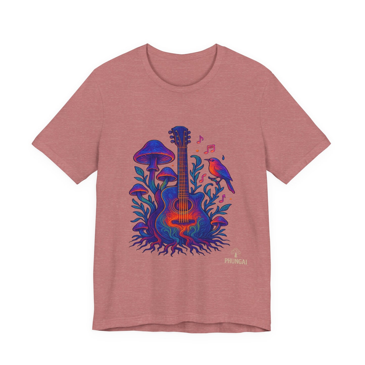 Nature-Inspired Guitar Tee, Music Lover Shirt, Boho Style T-Shirt, Gift for Musicians, Eco-Friendly Apparel