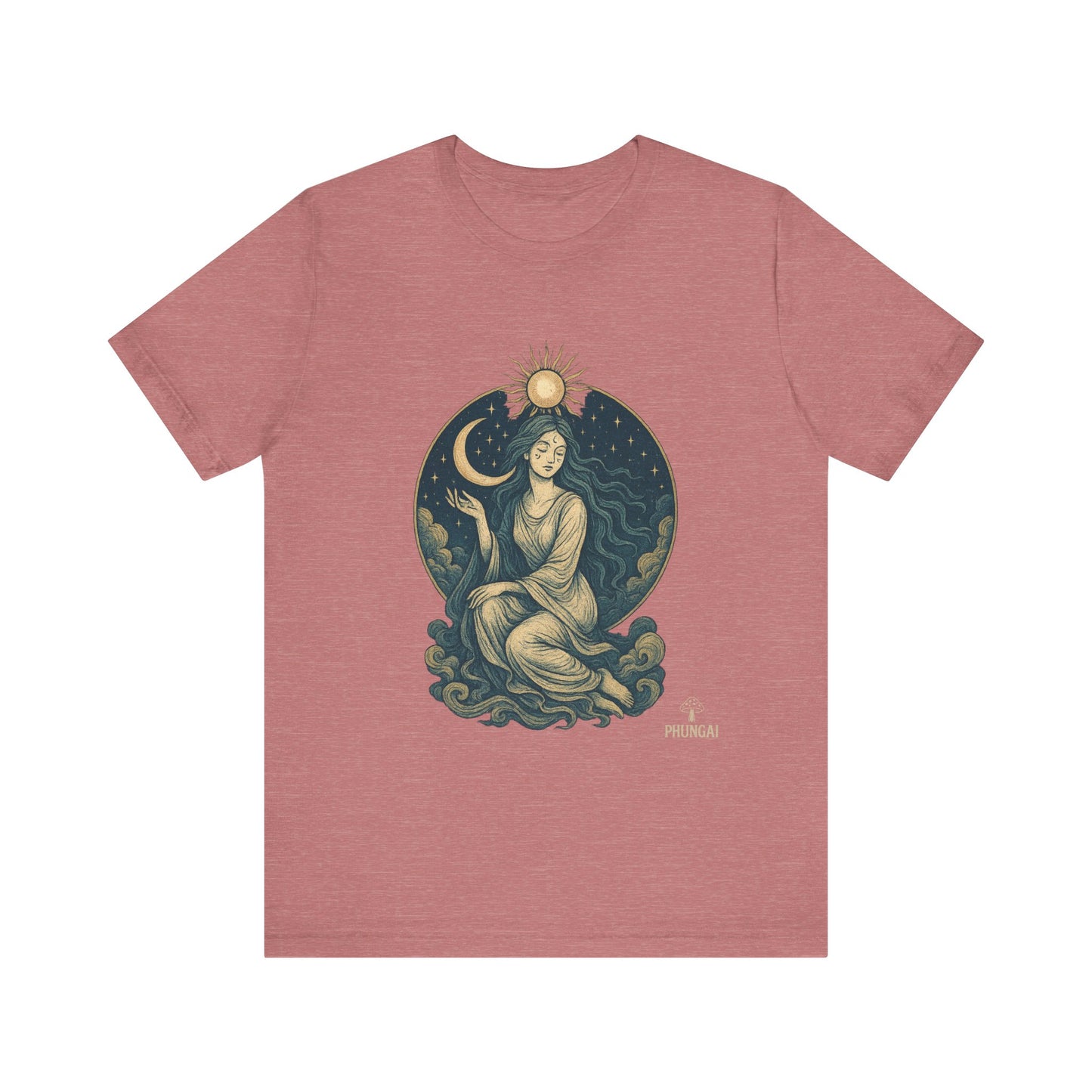 Celestial Goddess Tee, Bohemian Shirt, Moon and Sun Graphic Tee, Unisex Casual Wear, Unique Gift for Dreamers