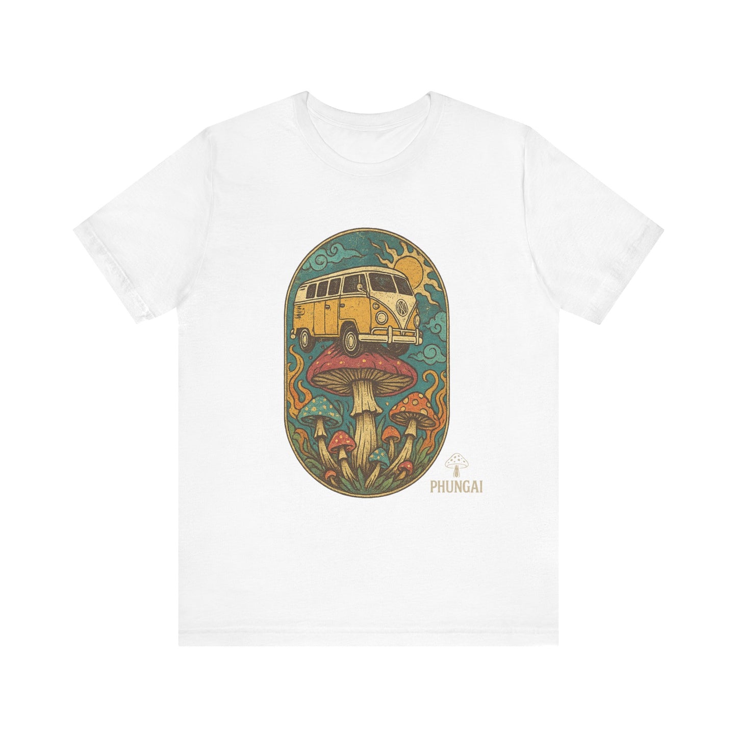 Vintage-Inspired Graphic Tee, Unisex Jersey Short Sleeve Tee, Boho Style T-Shirt, Nature Lover Gift, Psychedelic Art Shirt, Retro Van Design