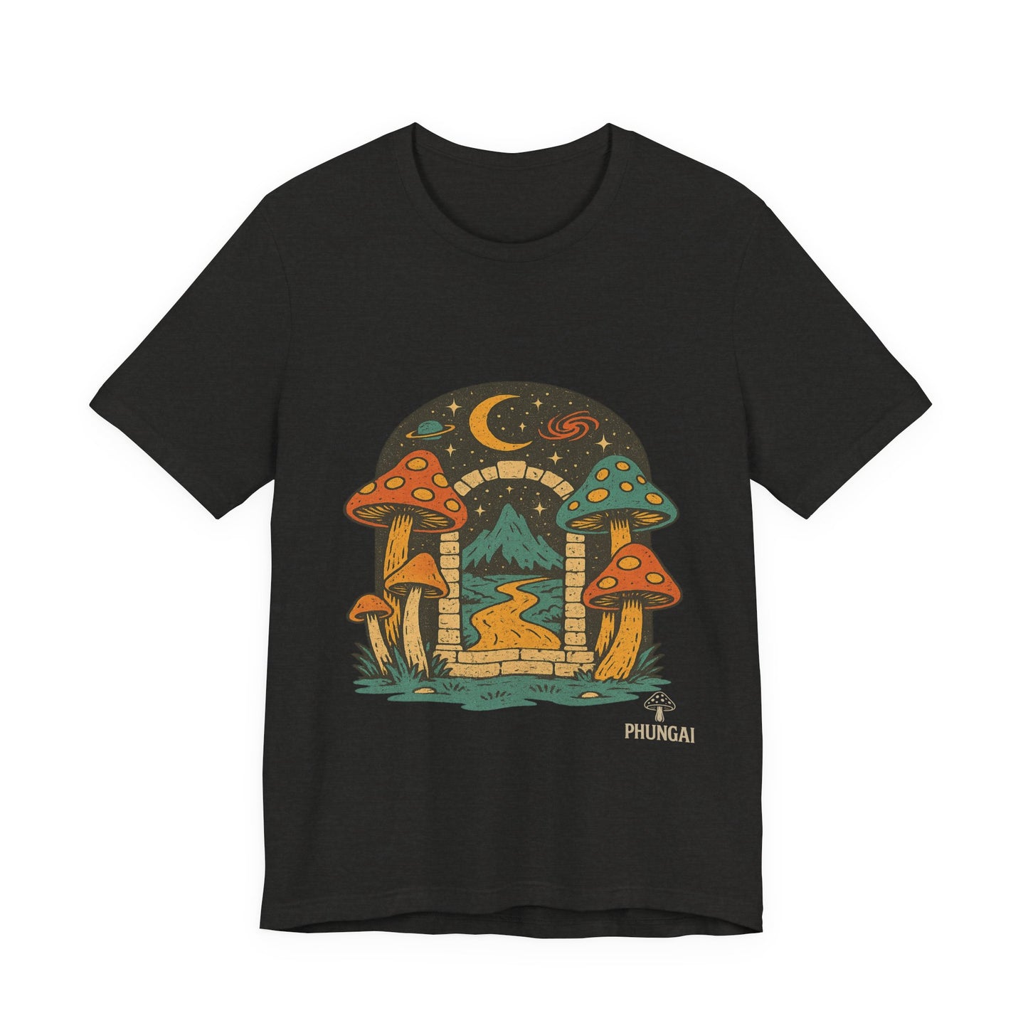 Magical Mushroom Landscape Tee | Unisex Graphic T-Shirt for Nature Lovers, Gifts for Bohemian Style, Festival Wear, Cute Summer Top