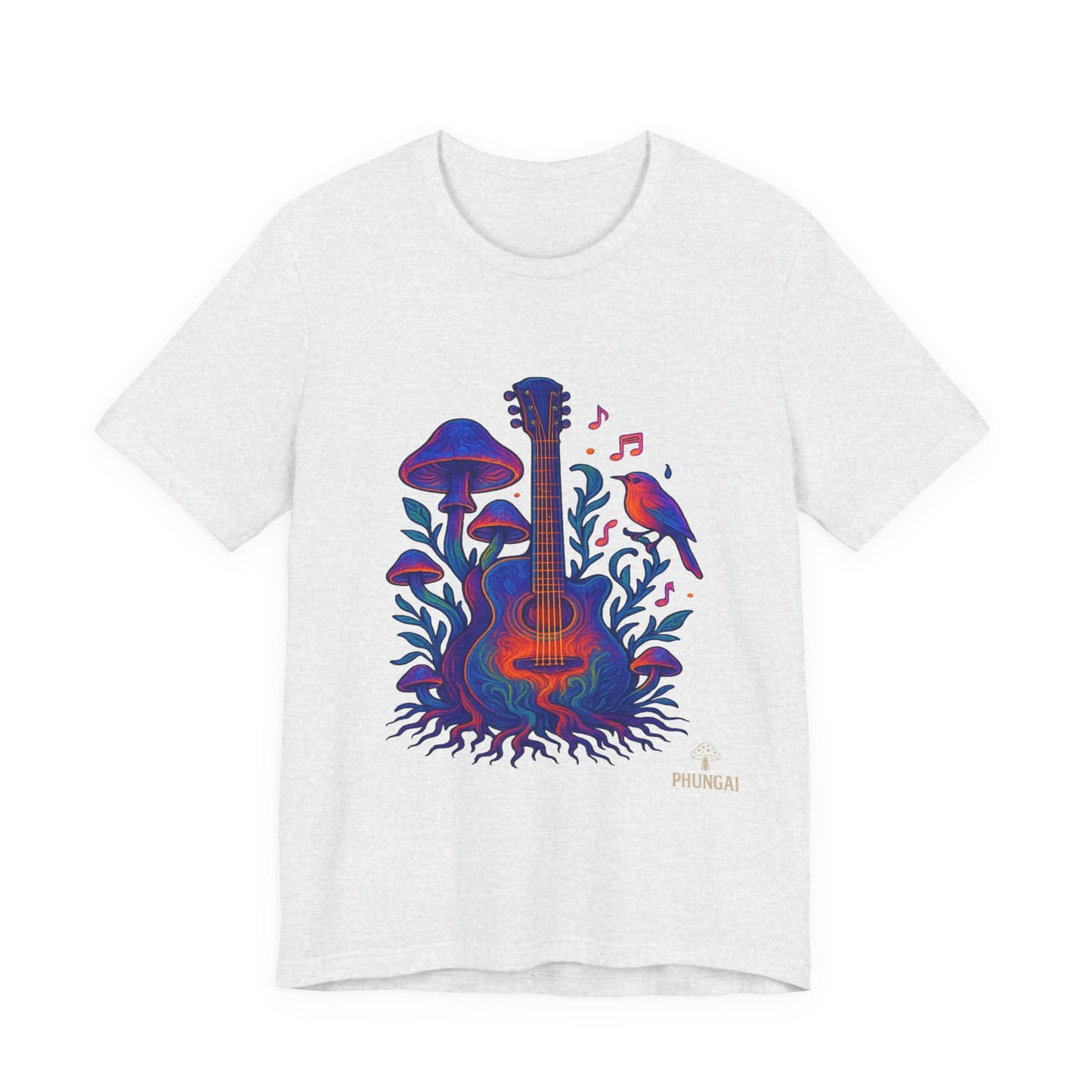 Nature-Inspired Guitar Tee, Music Lover Shirt, Boho Style T-Shirt, Gift for Musicians, Eco-Friendly Apparel