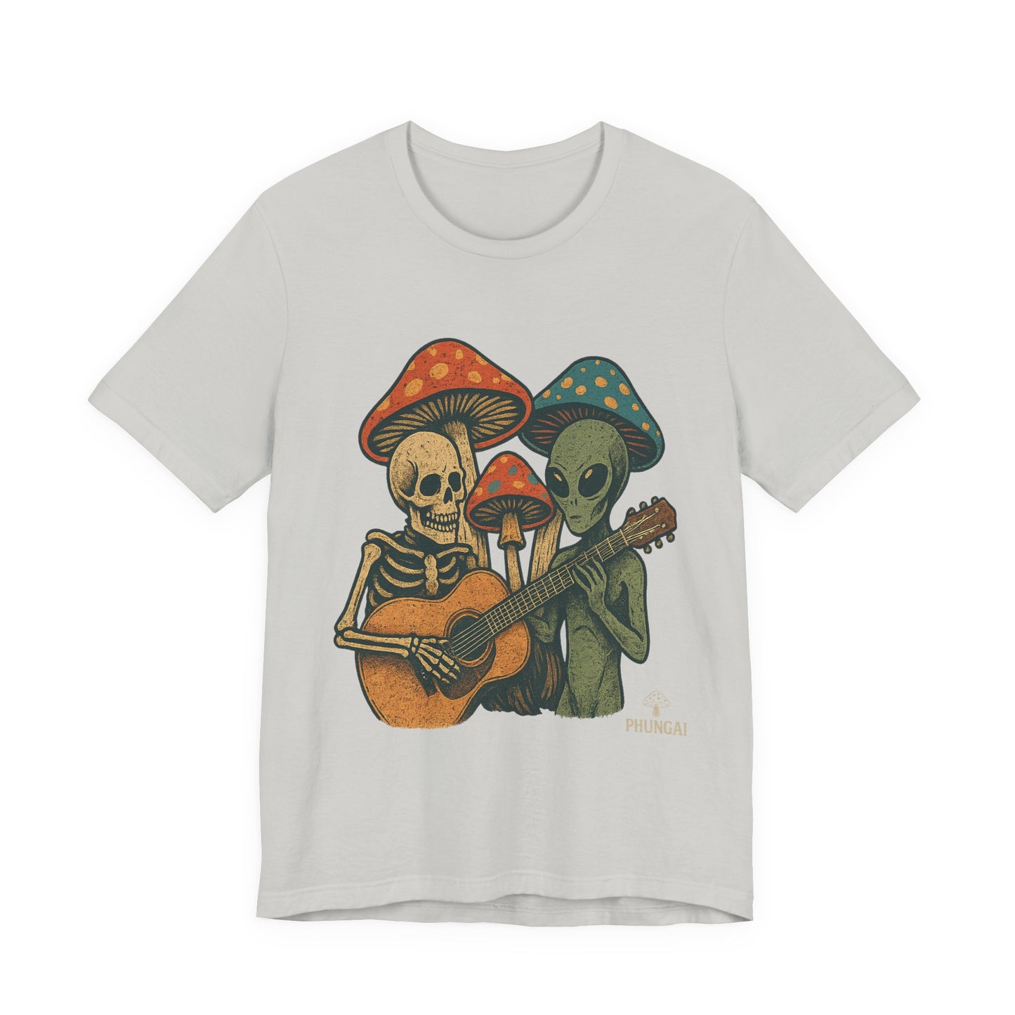 Whimsical Halloween Tee, Unisex Jersey T-Shirt with Skeletons and Aliens, Perfect for Spooky Season, Costume Parties, Music Festivals, [...]