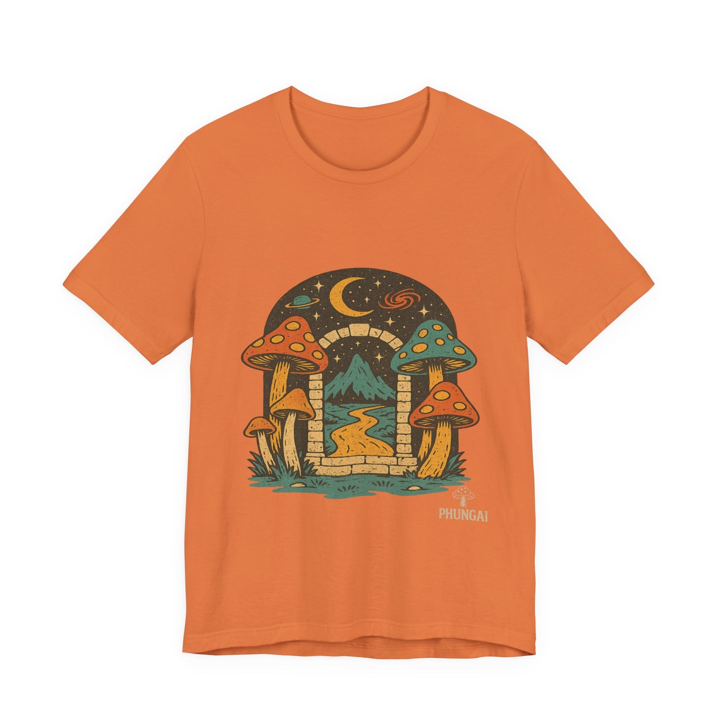 Magical Mushroom Landscape Tee | Unisex Graphic T-Shirt for Nature Lovers, Gifts for Bohemian Style, Festival Wear, Cute Summer Top