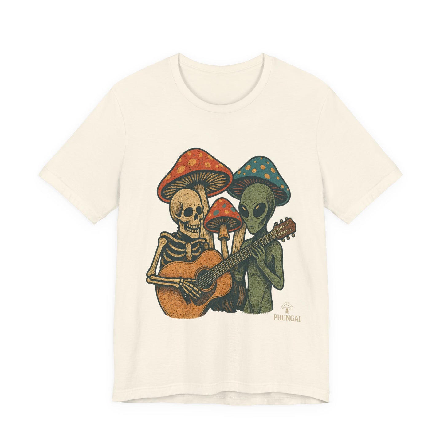 Whimsical Halloween Tee, Unisex Jersey T-Shirt with Skeletons and Aliens, Perfect for Spooky Season, Costume Parties, Music Festivals, [...]