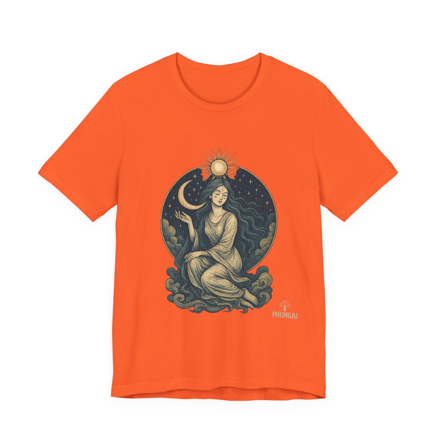 Celestial Goddess Tee, Bohemian Shirt, Moon and Sun Graphic Tee, Unisex Casual Wear, Unique Gift for Dreamers