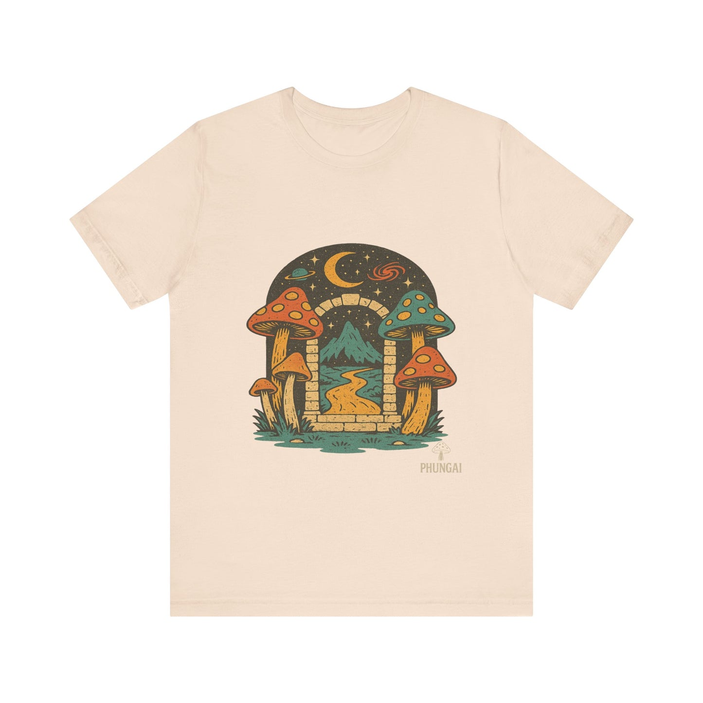 Magical Mushroom Landscape Tee | Unisex Graphic T-Shirt for Nature Lovers, Gifts for Bohemian Style, Festival Wear, Cute Summer Top
