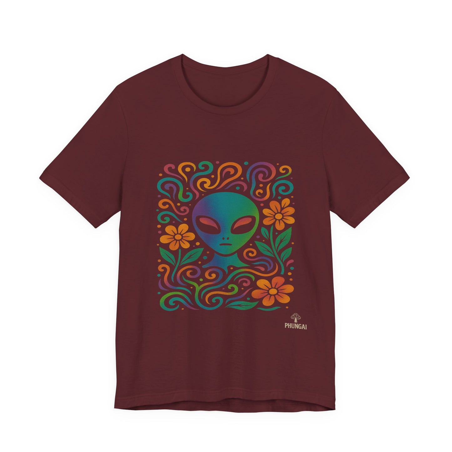 Colorful Alien Floral Tee, Funky Graphic Shirt, Unisex Casual Wear, Gift for Sci-Fi Lovers, Summer Fashion T-Shirt