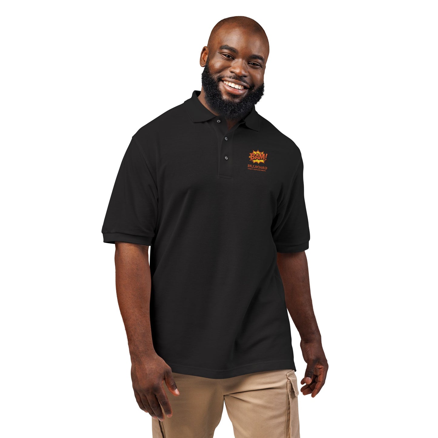 Embroidered Flame Logo Polo Shirt — Casual Black Golf Polo with "Live Fast" Accent