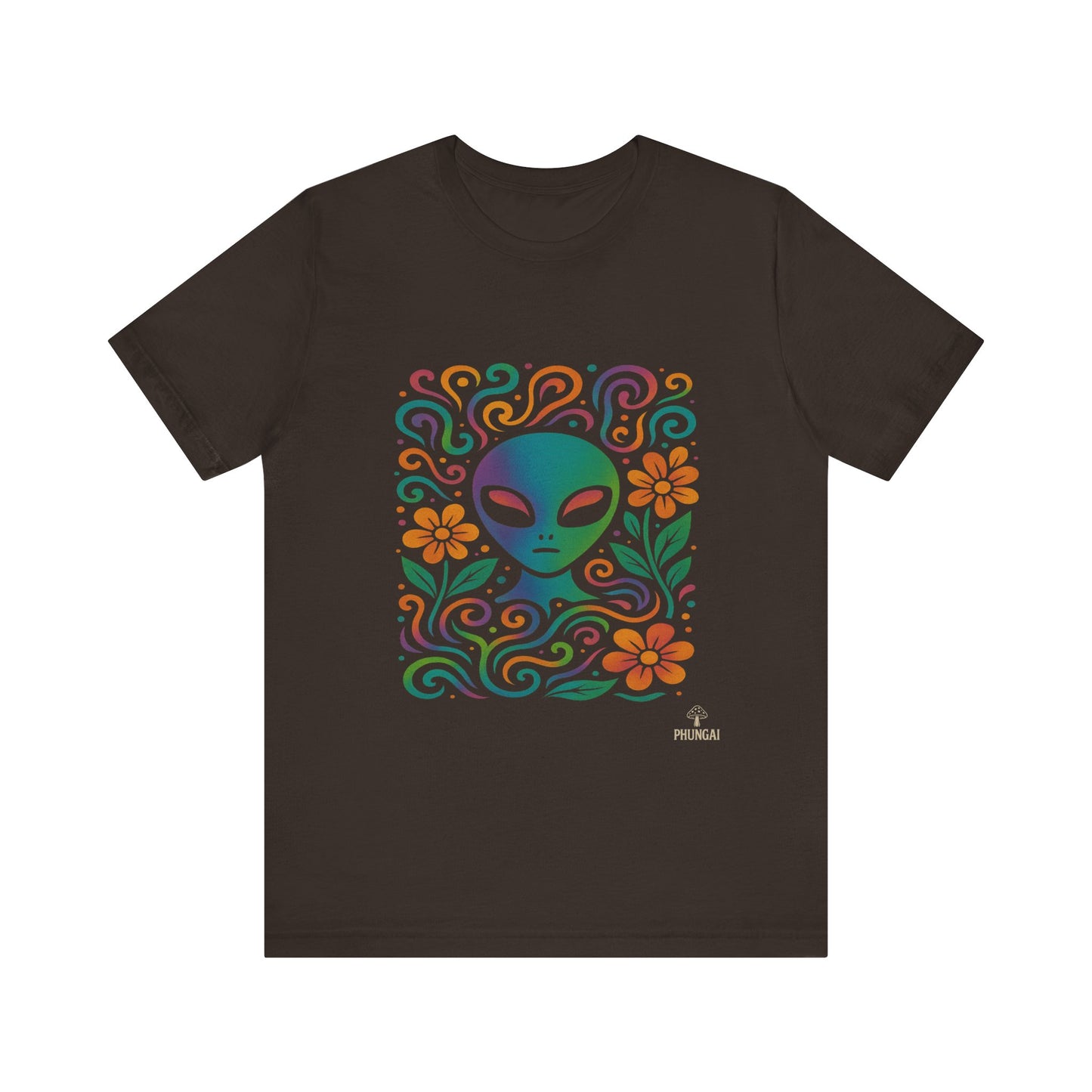 Colorful Alien Floral Tee, Funky Graphic Shirt, Unisex Casual Wear, Gift for Sci-Fi Lovers, Summer Fashion T-Shirt
