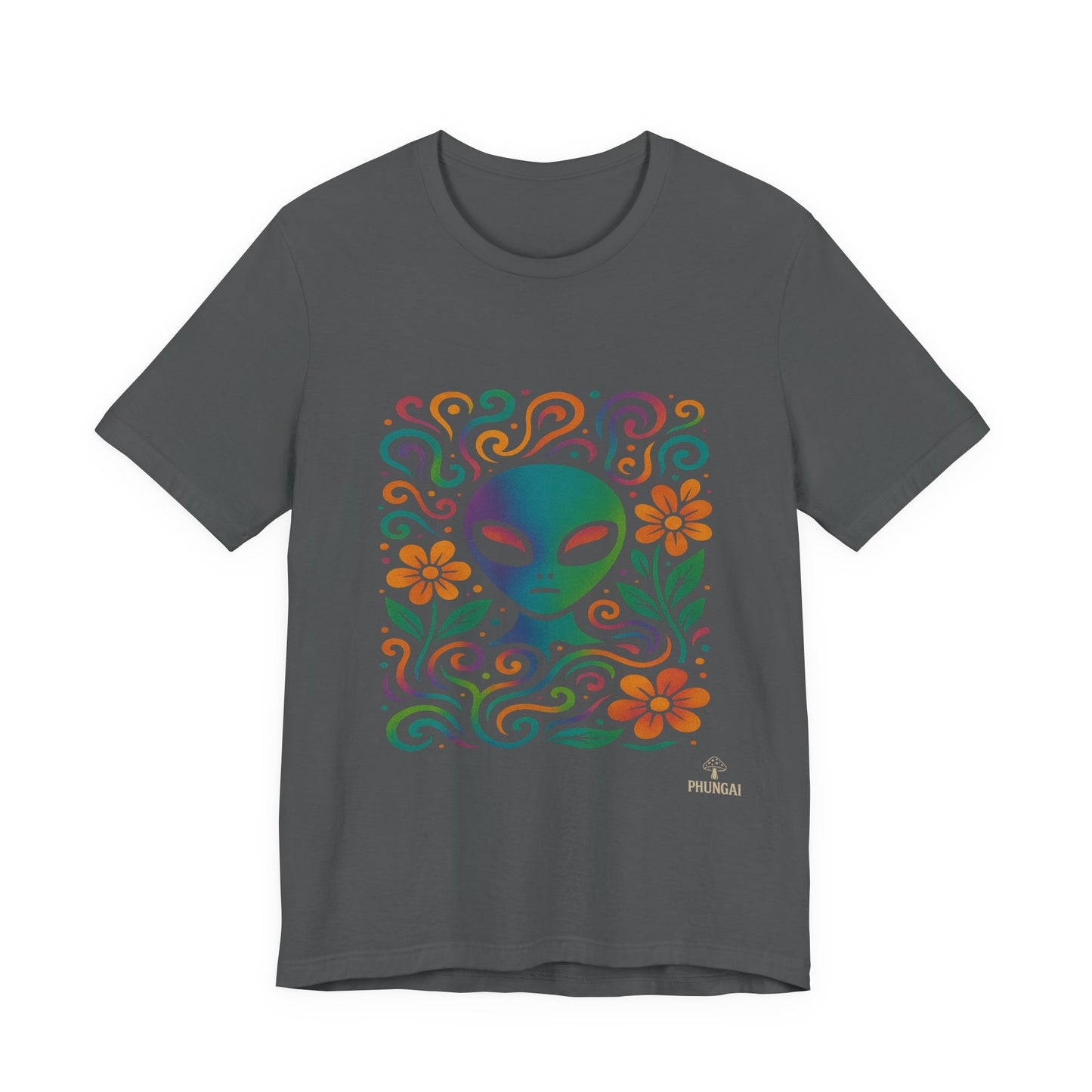 Colorful Alien Floral Tee, Funky Graphic Shirt, Unisex Casual Wear, Gift for Sci-Fi Lovers, Summer Fashion T-Shirt