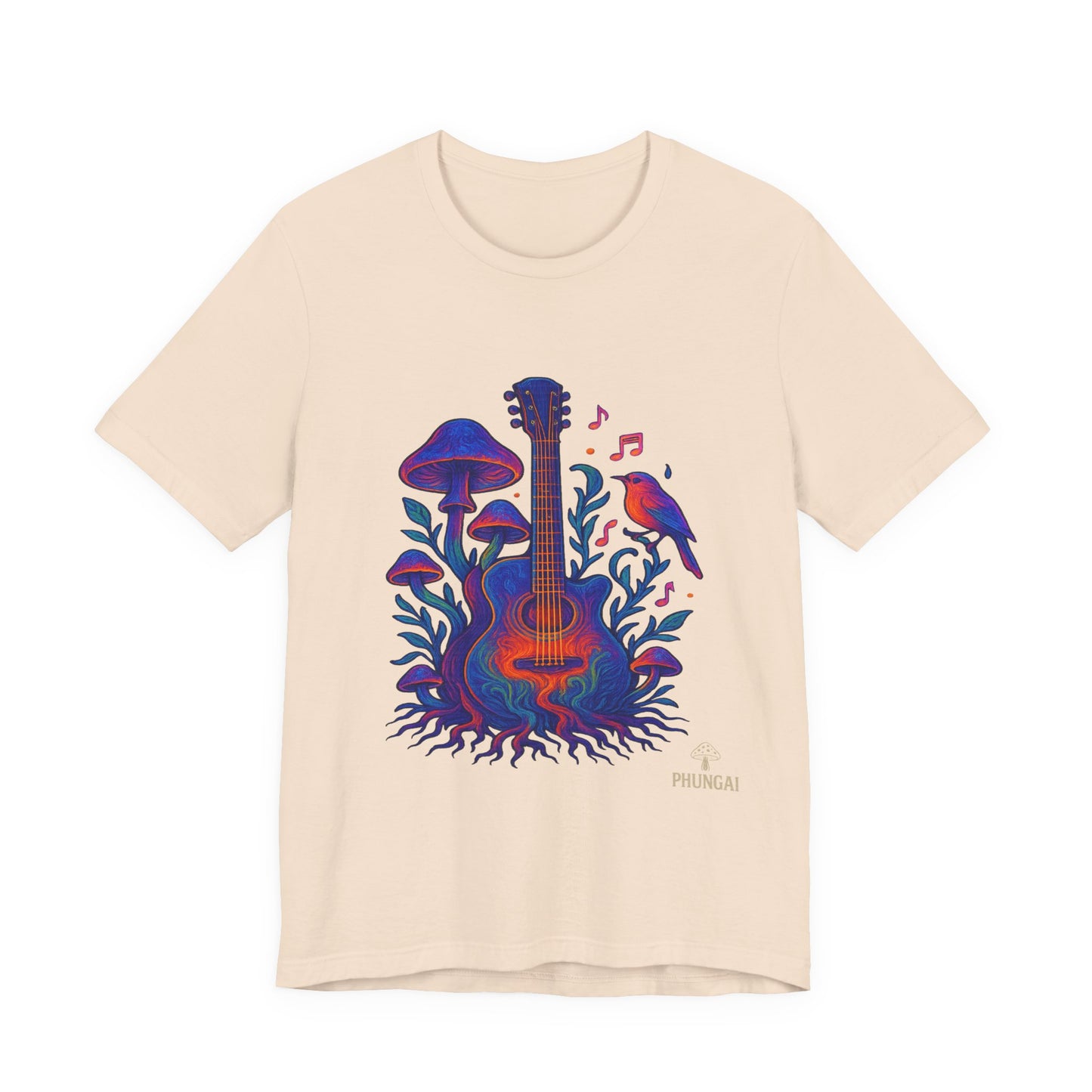 Nature-Inspired Guitar Tee, Music Lover Shirt, Boho Style T-Shirt, Gift for Musicians, Eco-Friendly Apparel