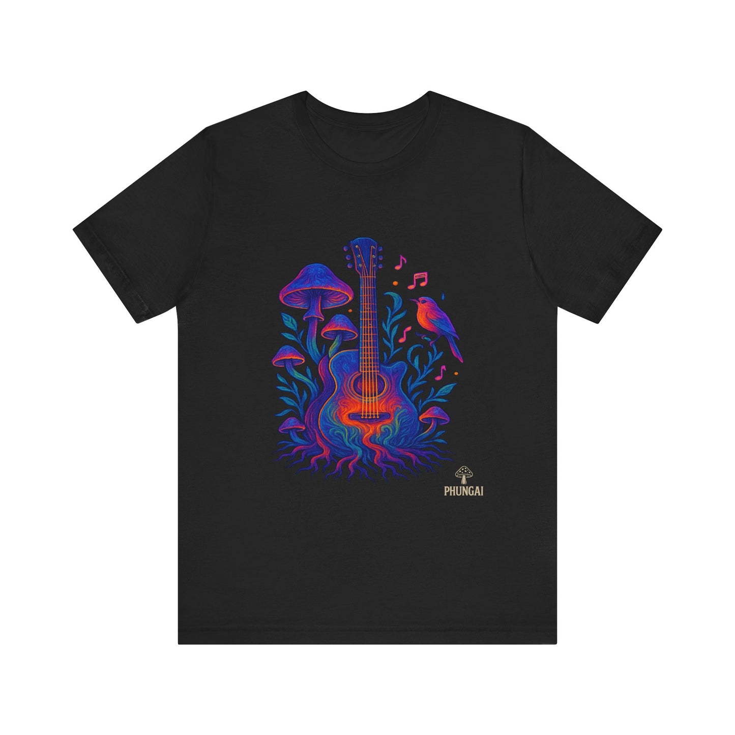 Nature-Inspired Guitar Tee, Music Lover Shirt, Boho Style T-Shirt, Gift for Musicians, Eco-Friendly Apparel