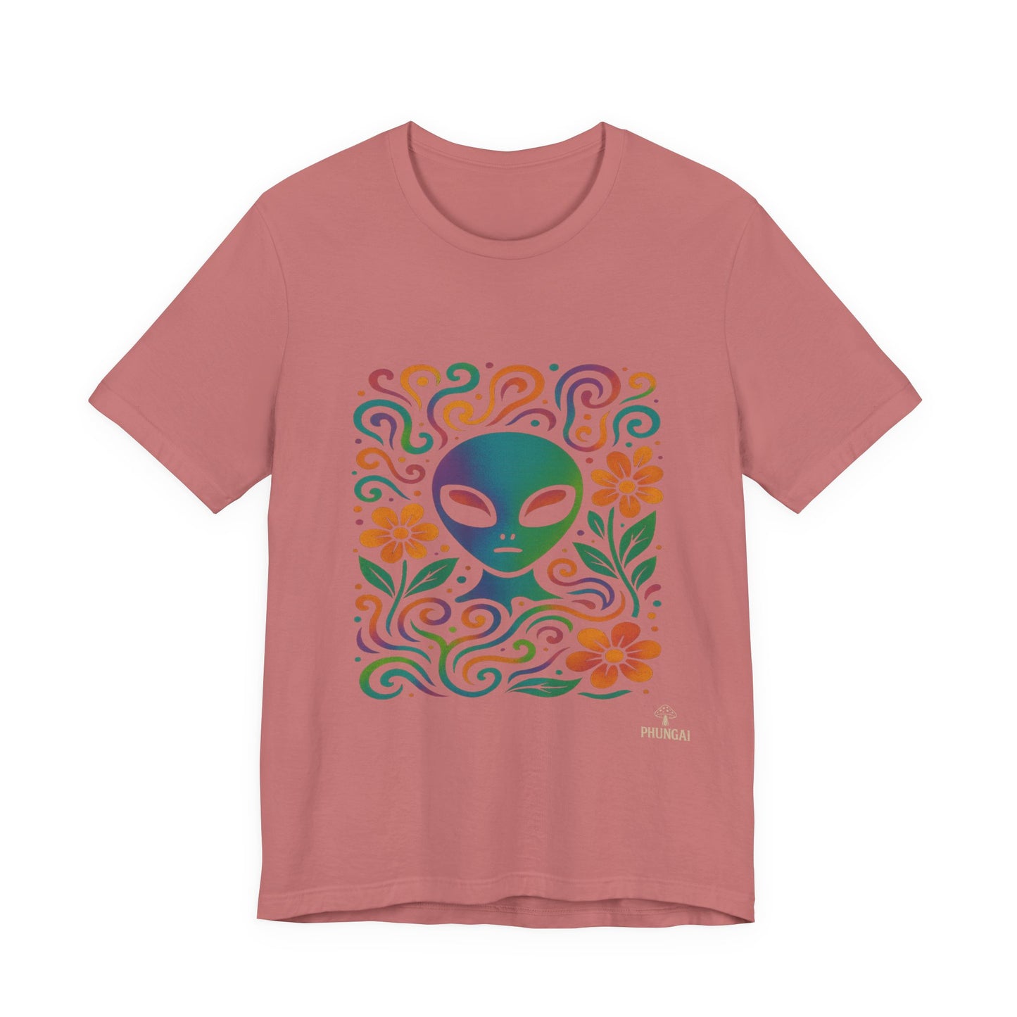 Colorful Alien Floral Tee, Funky Graphic Shirt, Unisex Casual Wear, Gift for Sci-Fi Lovers, Summer Fashion T-Shirt