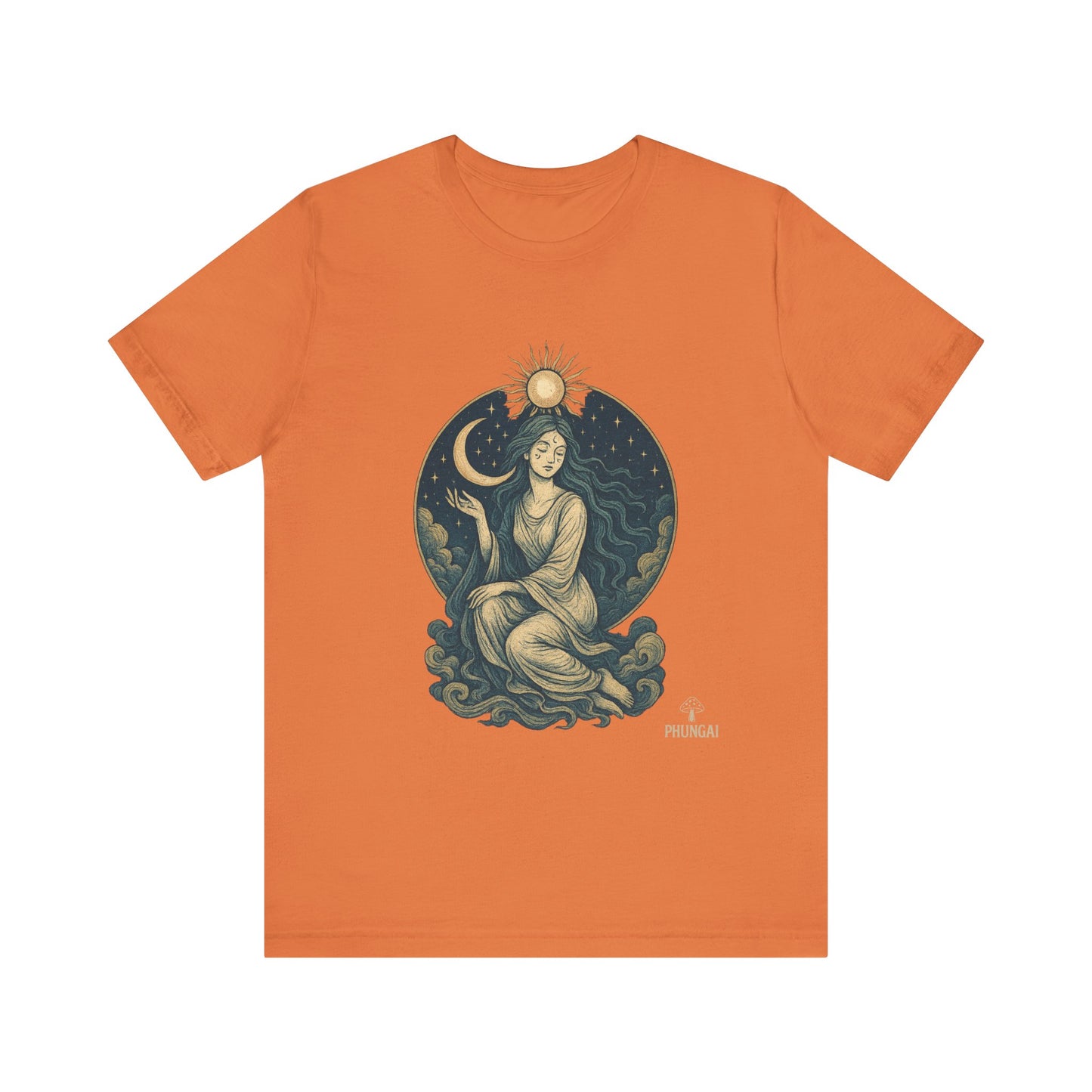 Celestial Goddess Tee, Bohemian Shirt, Moon and Sun Graphic Tee, Unisex Casual Wear, Unique Gift for Dreamers