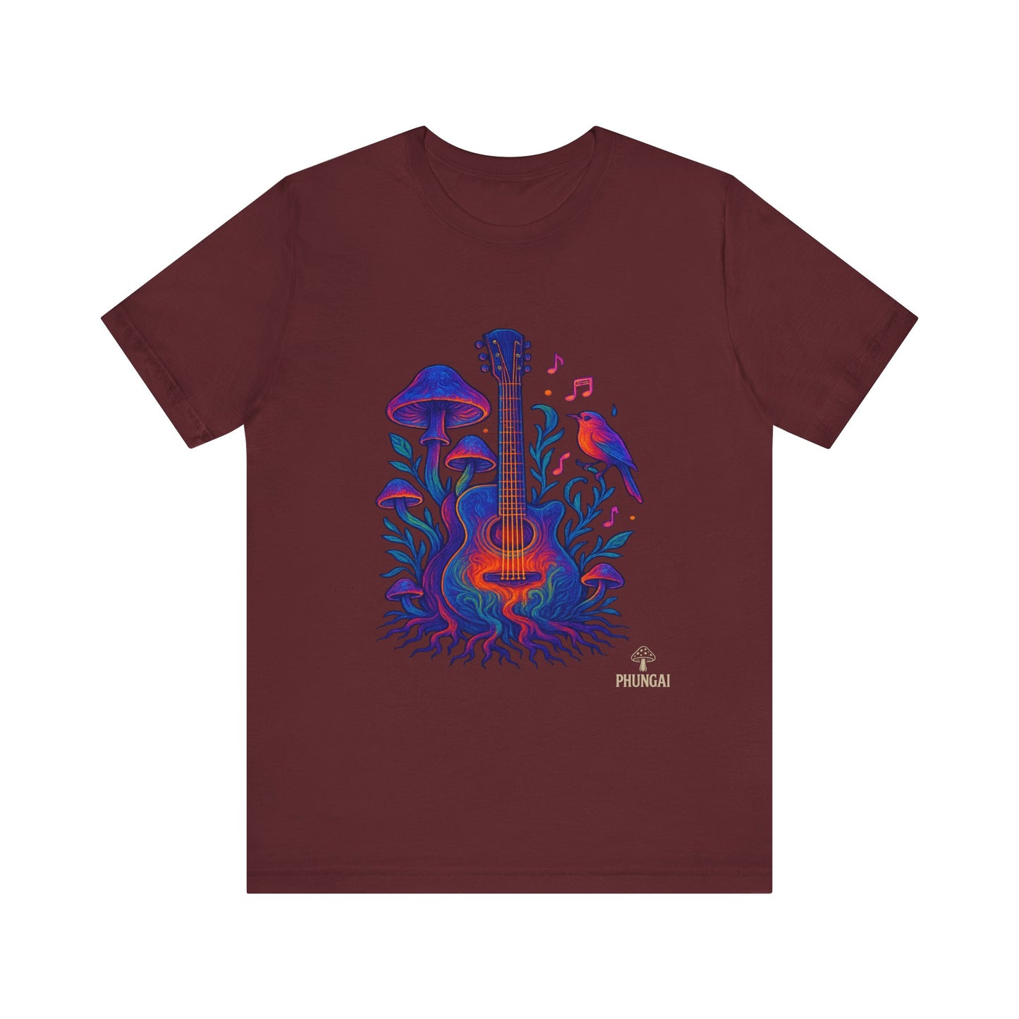 Nature-Inspired Guitar Tee, Music Lover Shirt, Boho Style T-Shirt, Gift for Musicians, Eco-Friendly Apparel