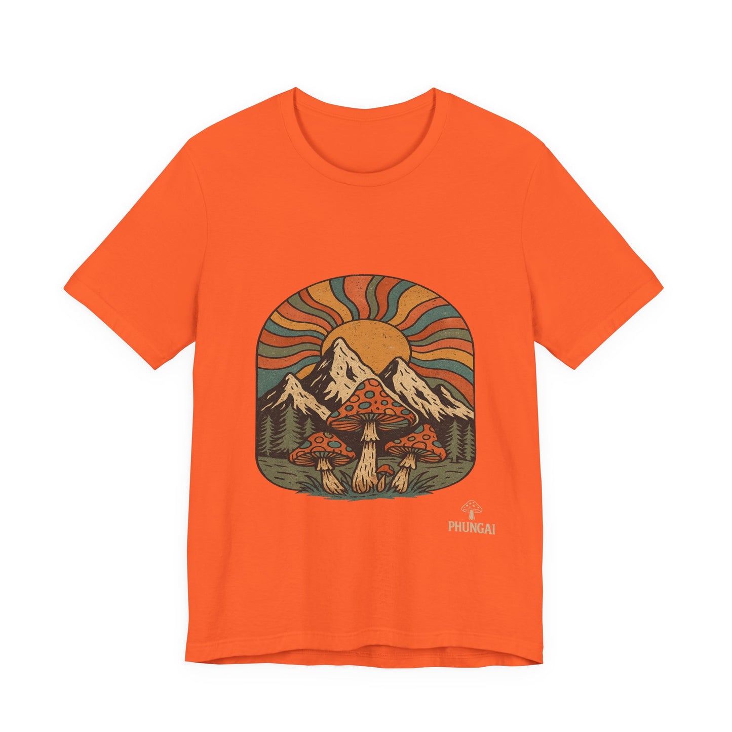 Retro Mountain Mushroom Tee, Nature Lover Gift, Unisex Graphic T-Shirt, Festival Outfit, Boho Style, Outdoor Adventure Apparel