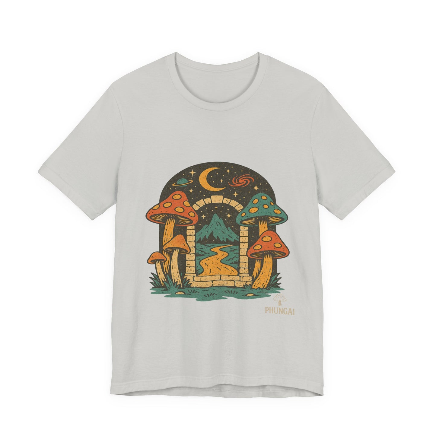 Magical Mushroom Landscape Tee | Unisex Graphic T-Shirt for Nature Lovers, Gifts for Bohemian Style, Festival Wear, Cute Summer Top