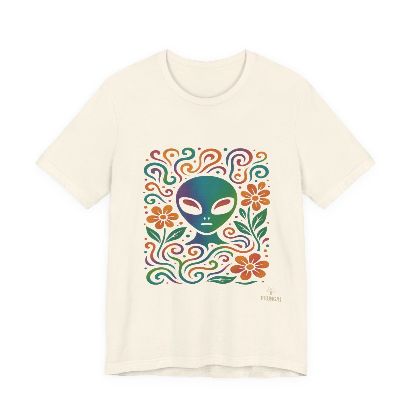 Colorful Alien Floral Tee, Funky Graphic Shirt, Unisex Casual Wear, Gift for Sci-Fi Lovers, Summer Fashion T-Shirt