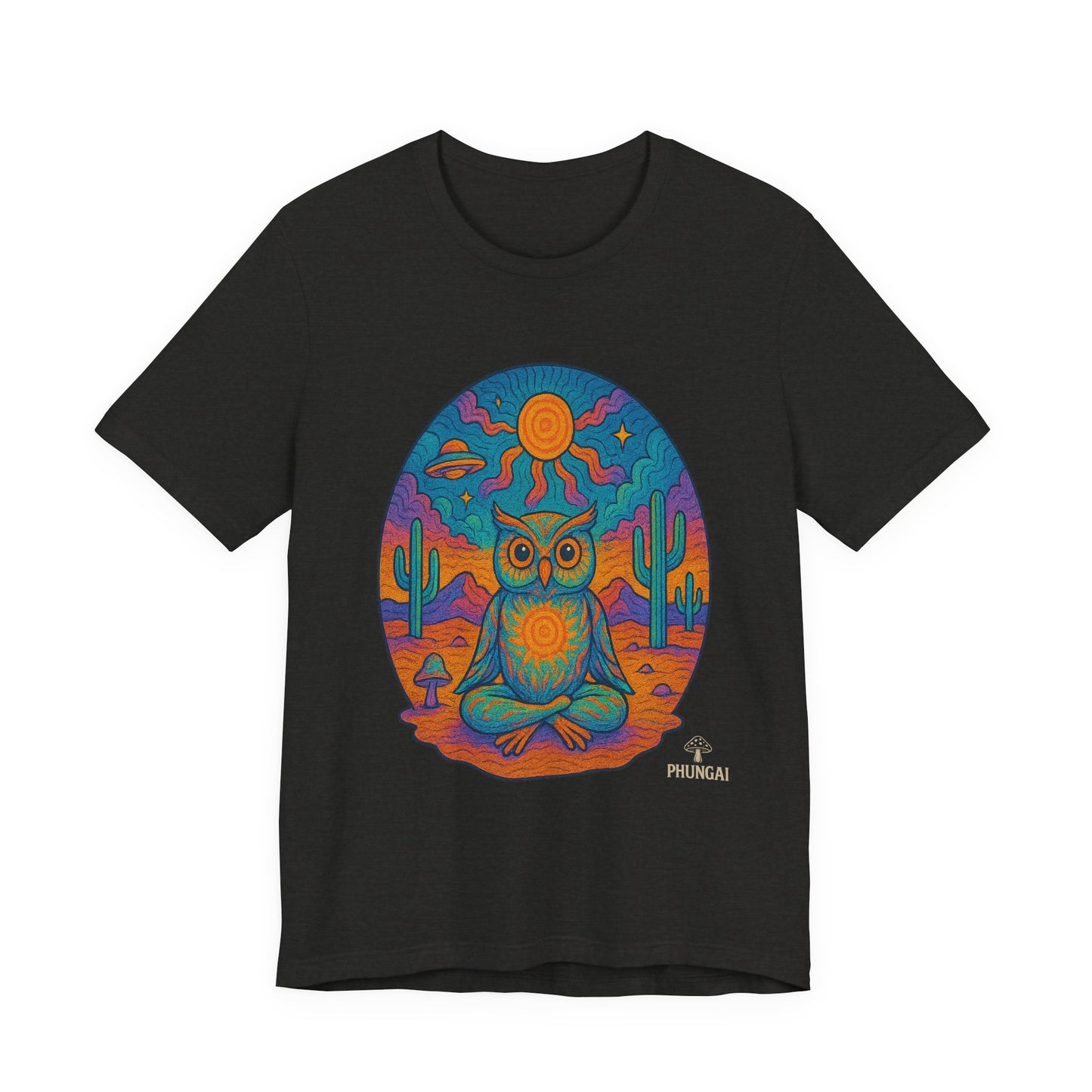 Vibrant Owl Graphic Tee, Unisex Short Sleeve Shirt for Nature Lovers, Festival Wear, Bohemian Style, Gift for Owl Enthusiasts, [...]