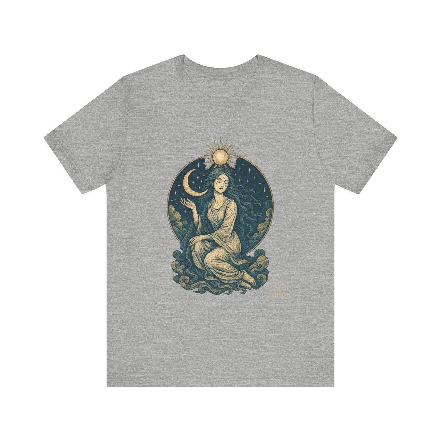 Celestial Goddess Tee, Bohemian Shirt, Moon and Sun Graphic Tee, Unisex Casual Wear, Unique Gift for Dreamers