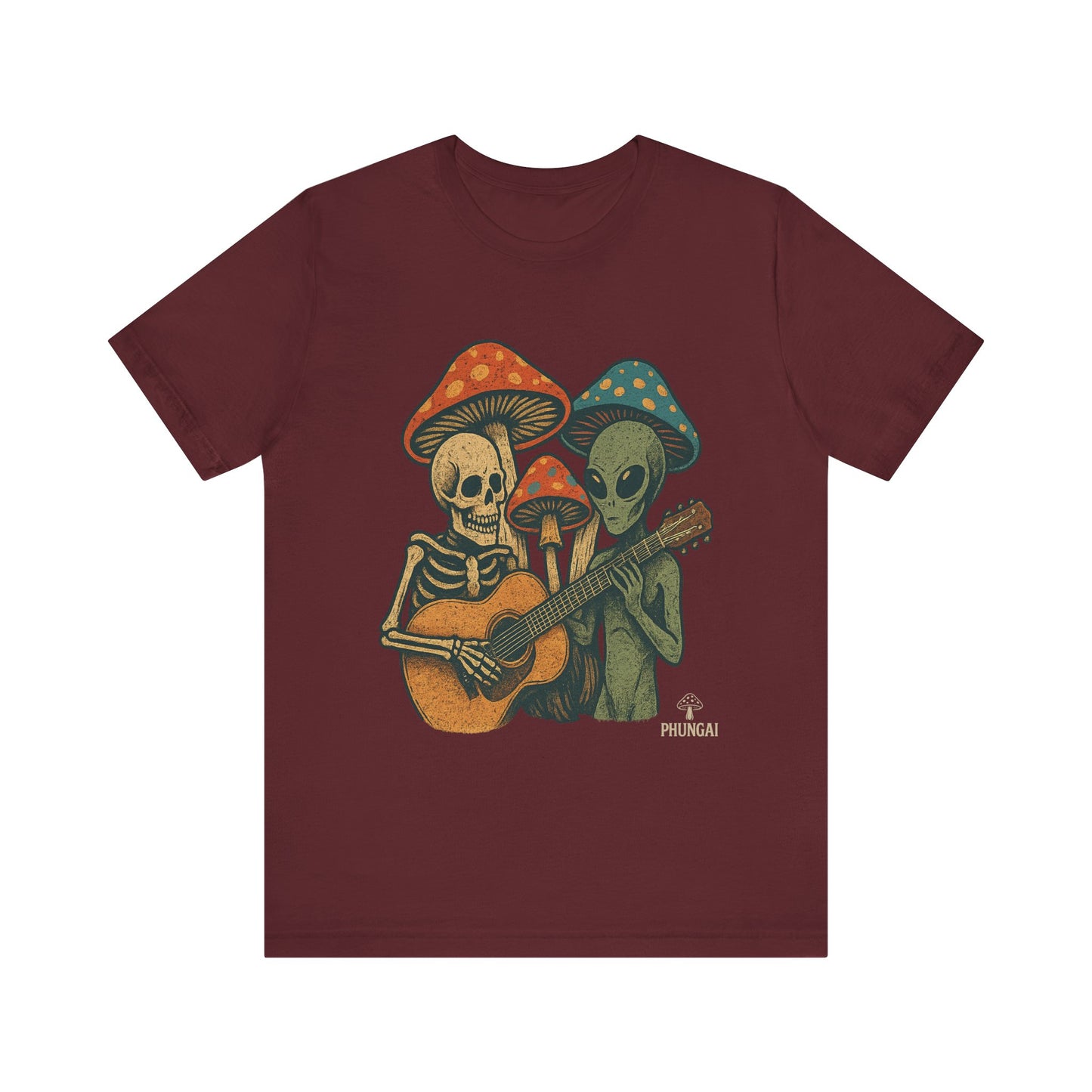 Whimsical Halloween Tee, Unisex Jersey T-Shirt with Skeletons and Aliens, Perfect for Spooky Season, Costume Parties, Music Festivals, [...]