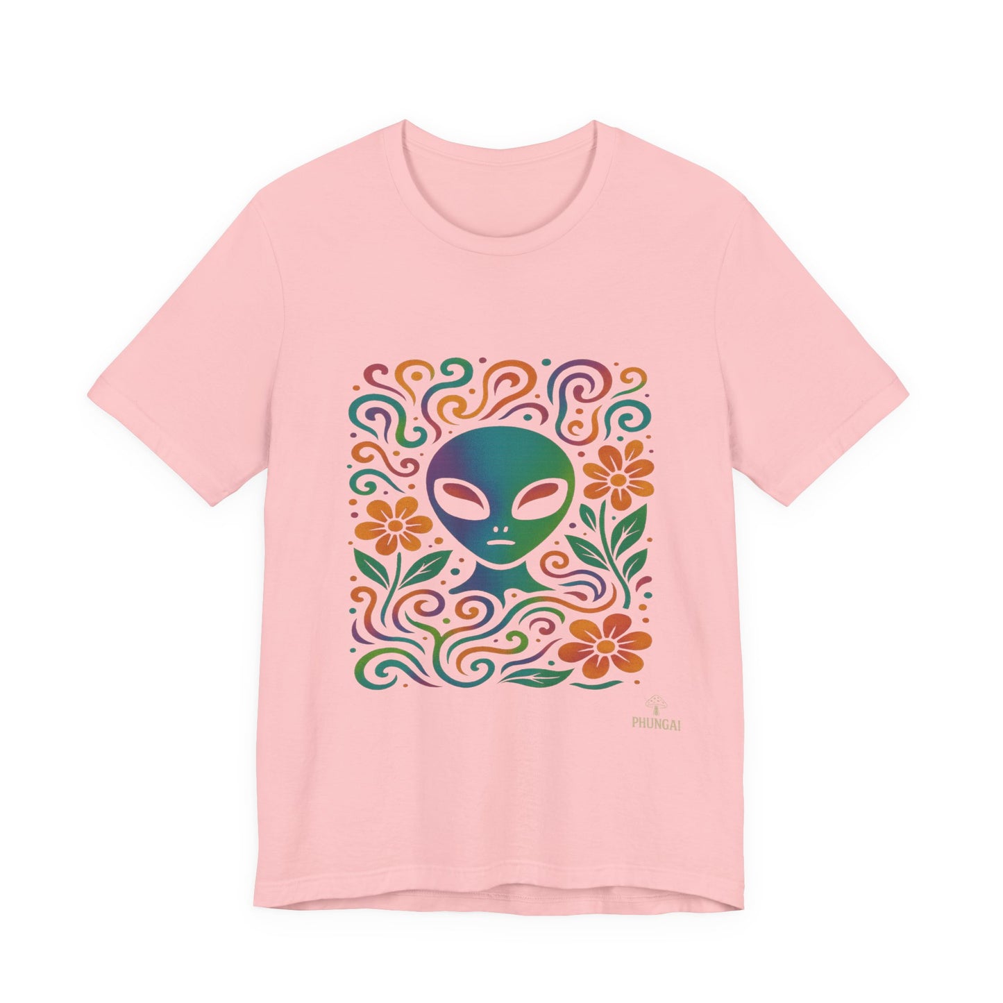 Colorful Alien Floral Tee, Funky Graphic Shirt, Unisex Casual Wear, Gift for Sci-Fi Lovers, Summer Fashion T-Shirt