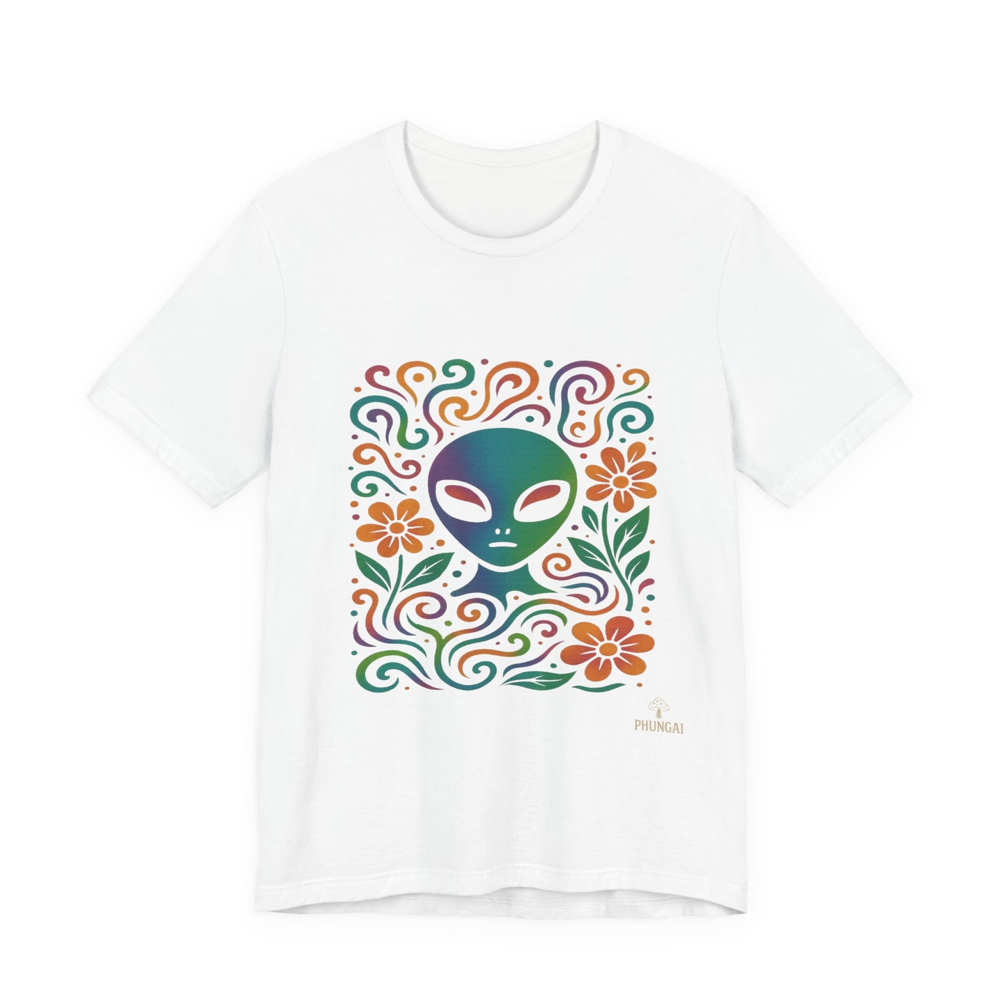 Colorful Alien Floral Tee, Funky Graphic Shirt, Unisex Casual Wear, Gift for Sci-Fi Lovers, Summer Fashion T-Shirt